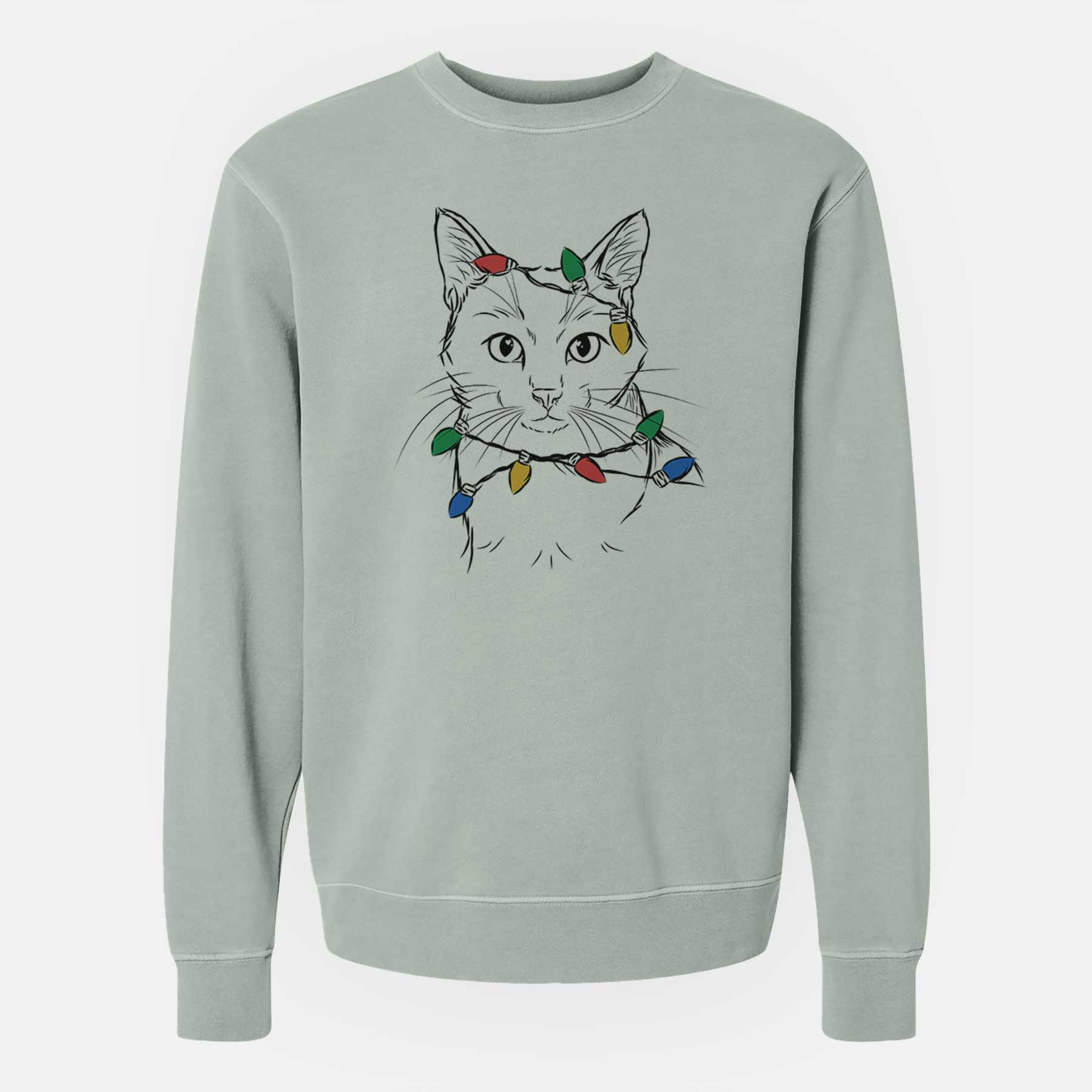 Christmas Lights Maverick the Cat - Unisex Pigment Dyed Crew Sweatshirt
