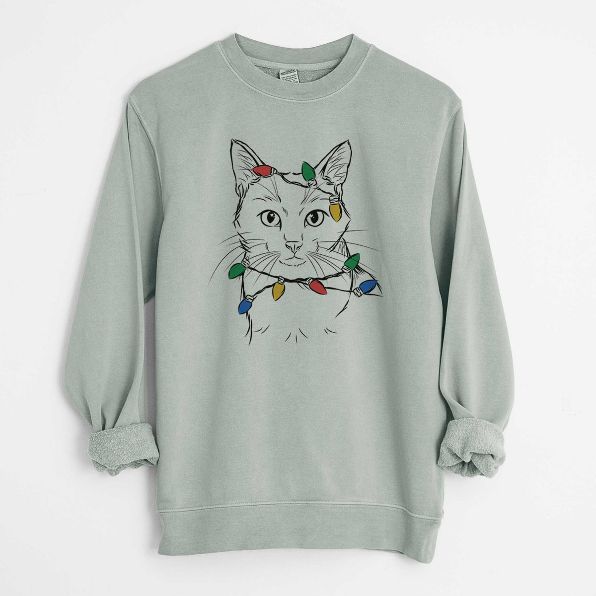 Christmas Lights Maverick the Cat - Unisex Pigment Dyed Crew Sweatshirt