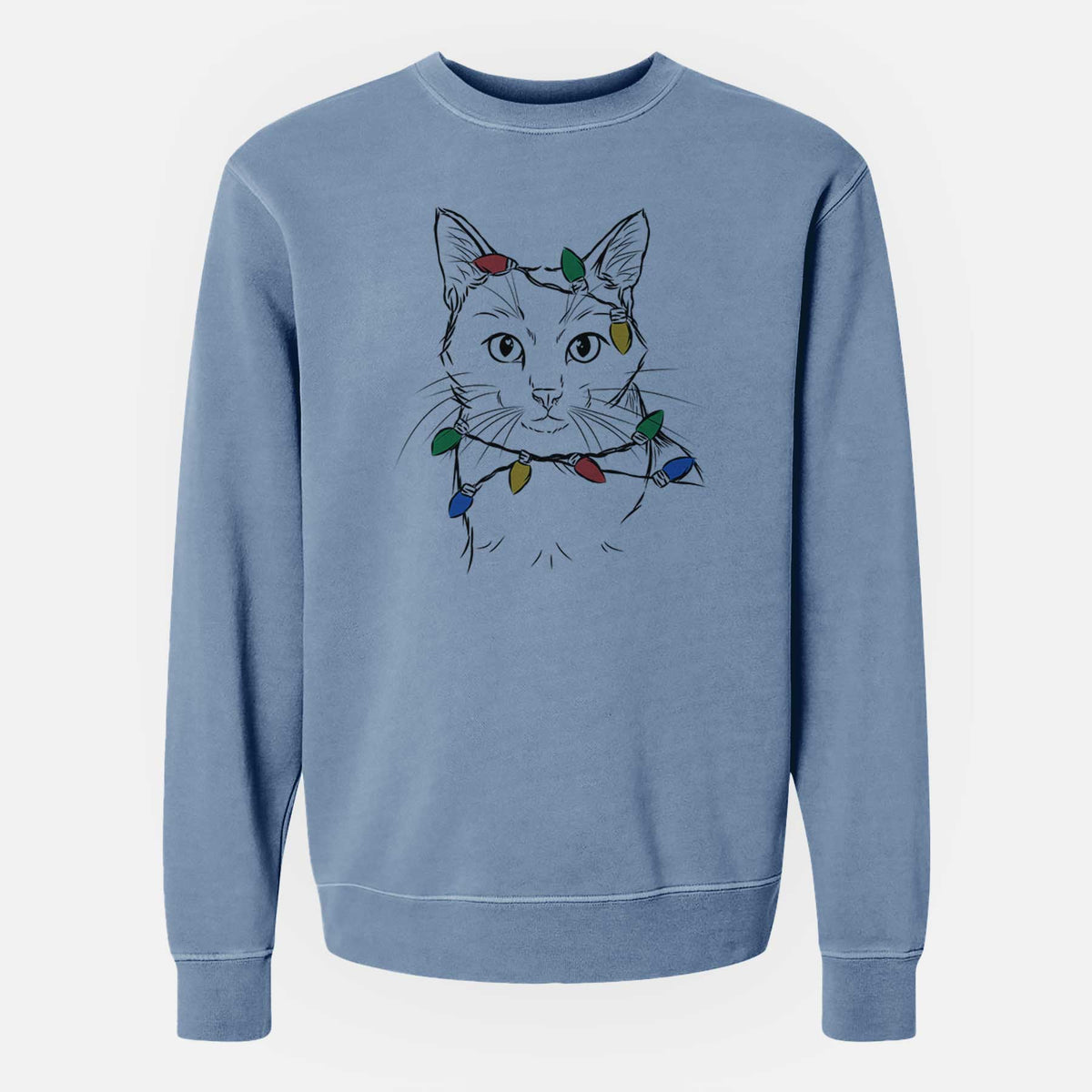 Christmas Lights Maverick the Cat - Unisex Pigment Dyed Crew Sweatshirt