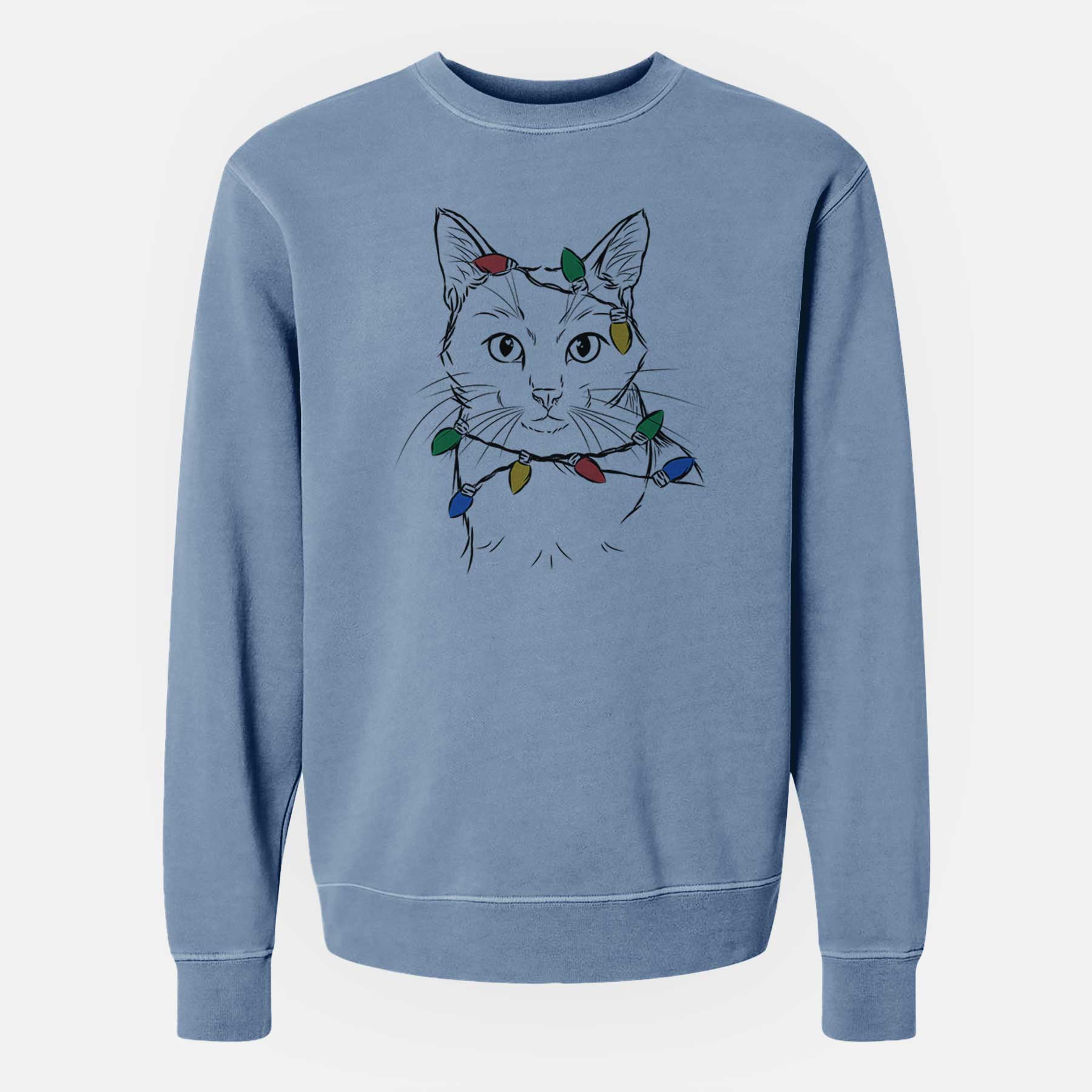 Christmas Lights Maverick the Cat - Unisex Pigment Dyed Crew Sweatshirt
