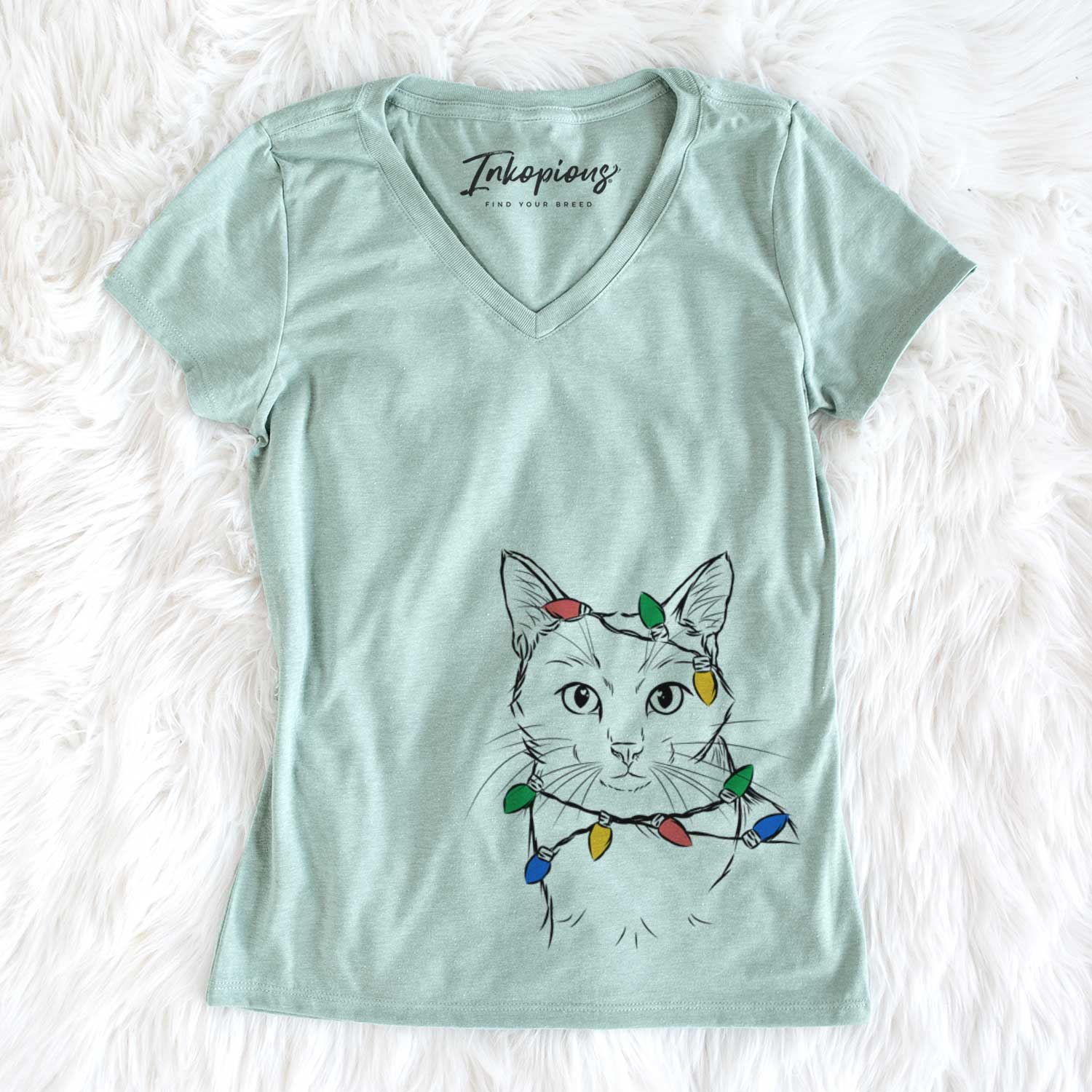 Christmas Lights Maverick the Cat - Women's V-neck Shirt