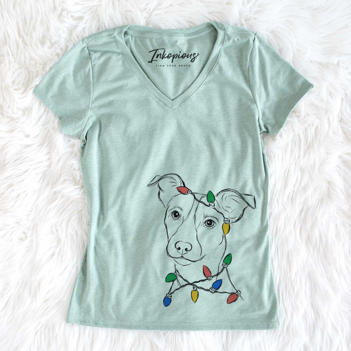 Christmas Lights Max the Jack Russell Terrier - Women&#39;s V-neck Shirt