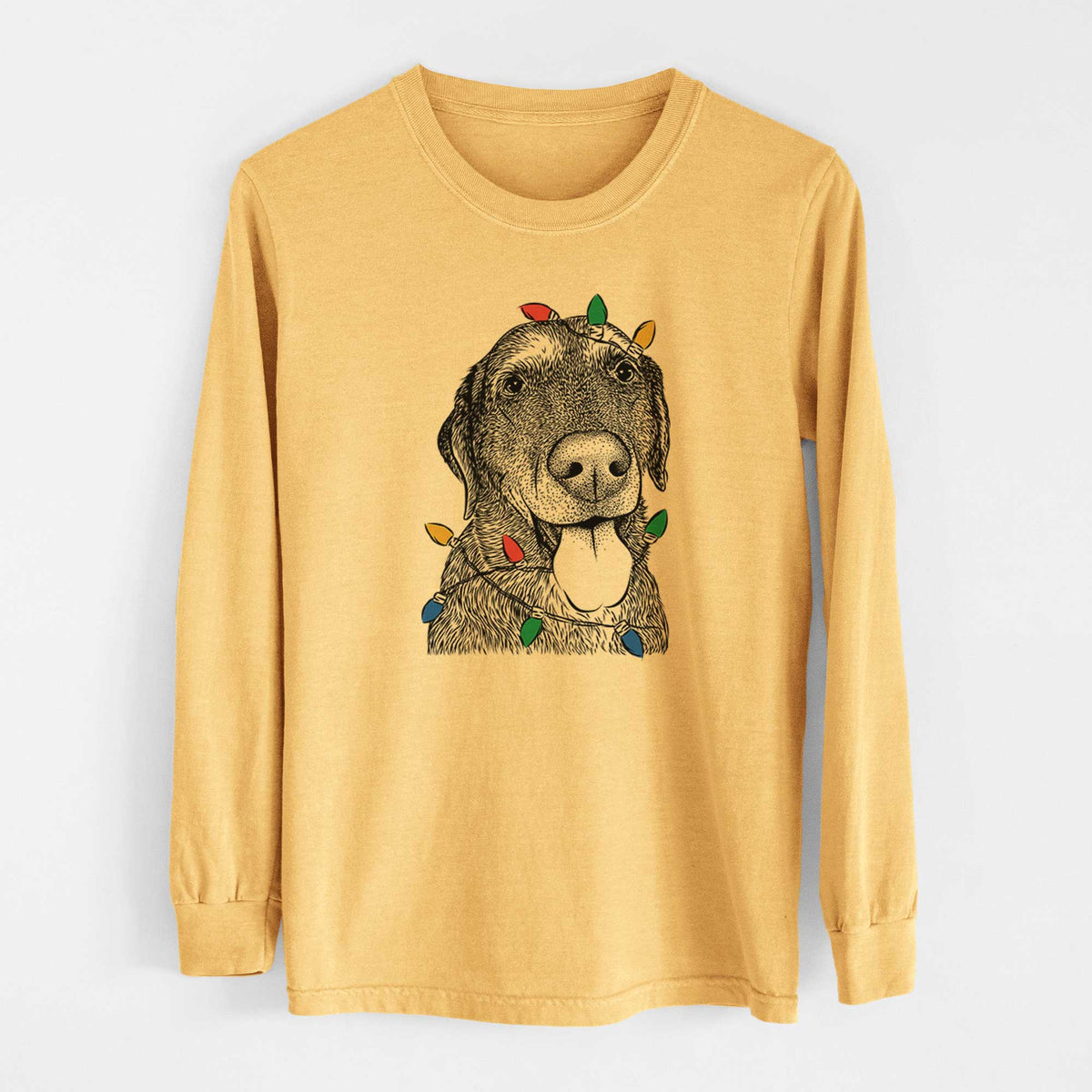 Christmas Lights Max the Labrador Retriever - Heavyweight 100% Cotton Long Sleeve