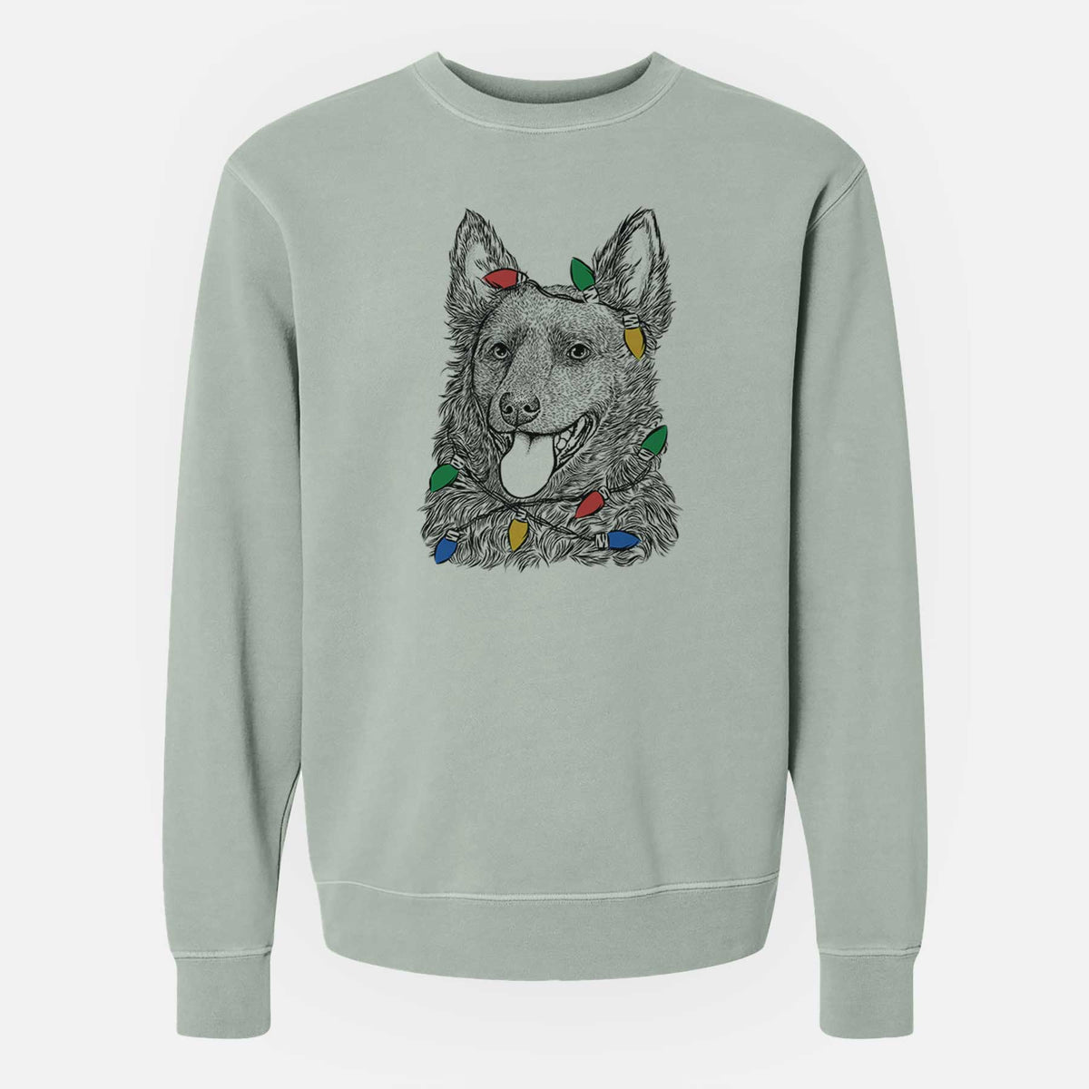 Christmas Lights Maximo the Mudi - Unisex Pigment Dyed Crew Sweatshirt