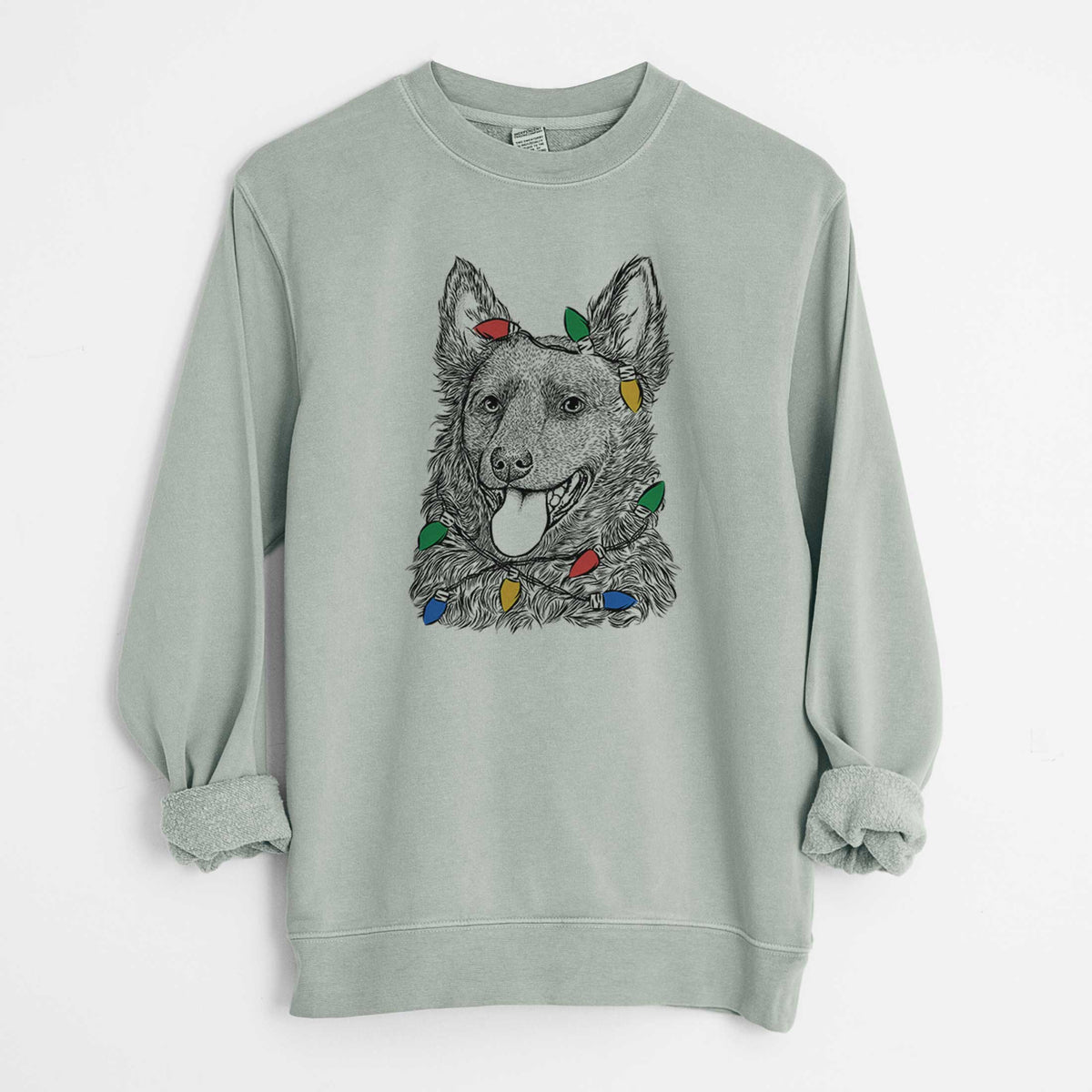 Christmas Lights Maximo the Mudi - Unisex Pigment Dyed Crew Sweatshirt