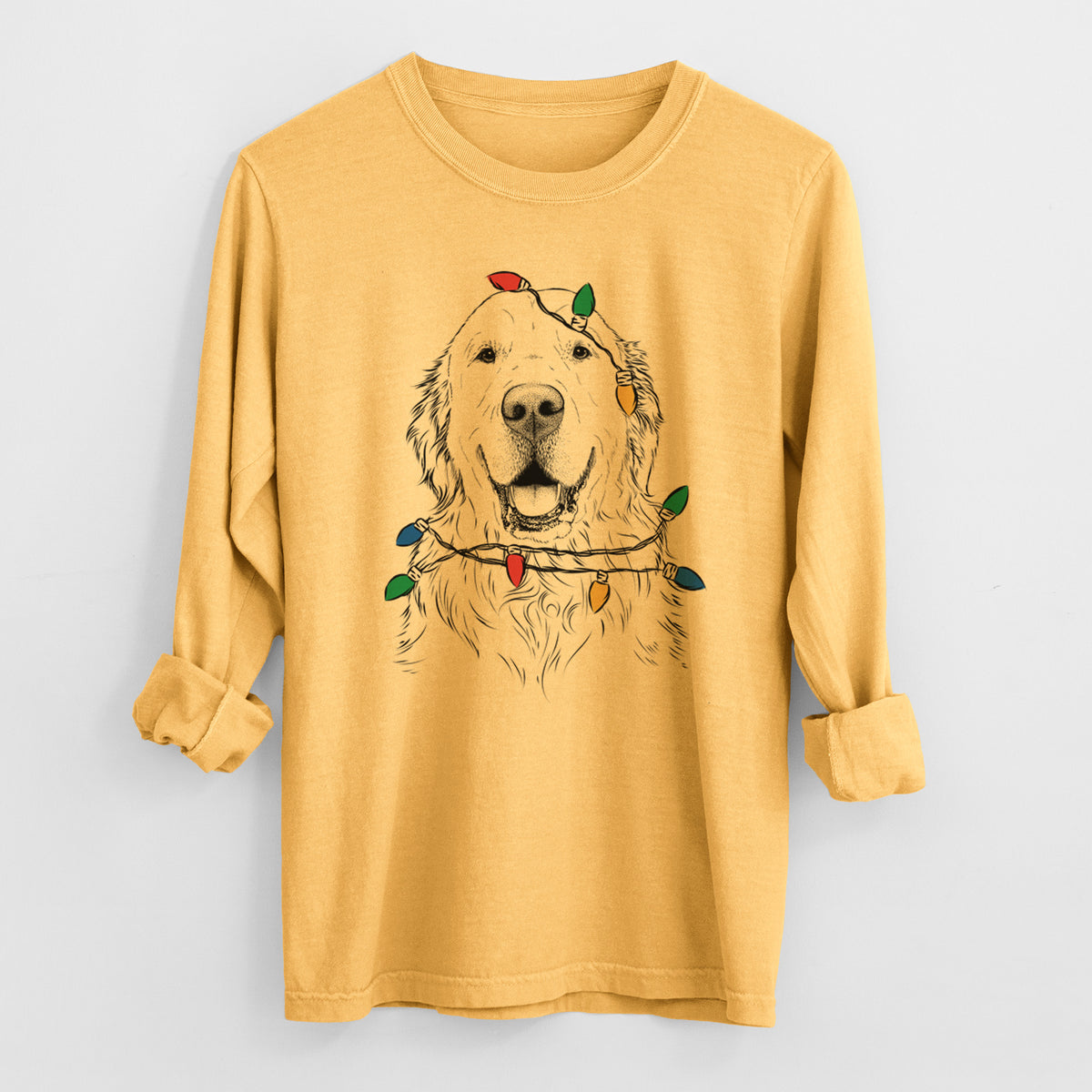 Christmas Lights Maximus the Golden Retriever - Heavyweight 100% Cotton Long Sleeve