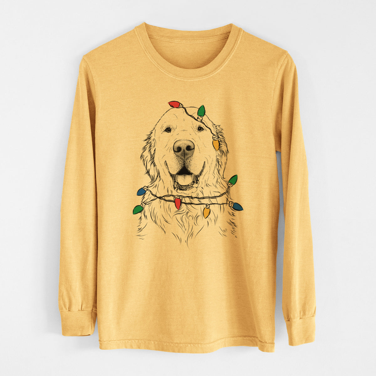 Christmas Lights Maximus the Golden Retriever - Heavyweight 100% Cotton Long Sleeve
