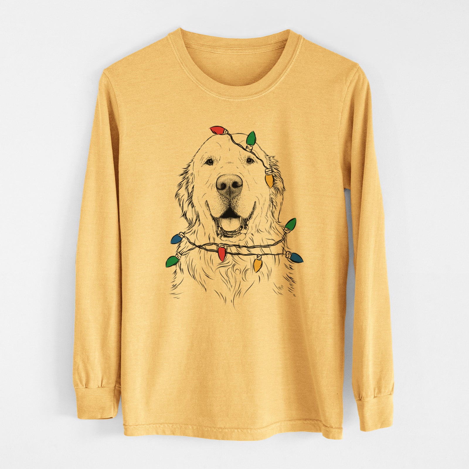 Christmas Lights Maximus the Golden Retriever - Heavyweight 100% Cotton Long Sleeve