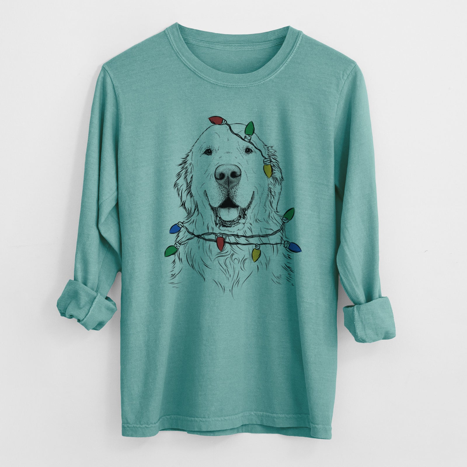 Christmas Lights Maximus the Golden Retriever - Heavyweight 100% Cotton Long Sleeve