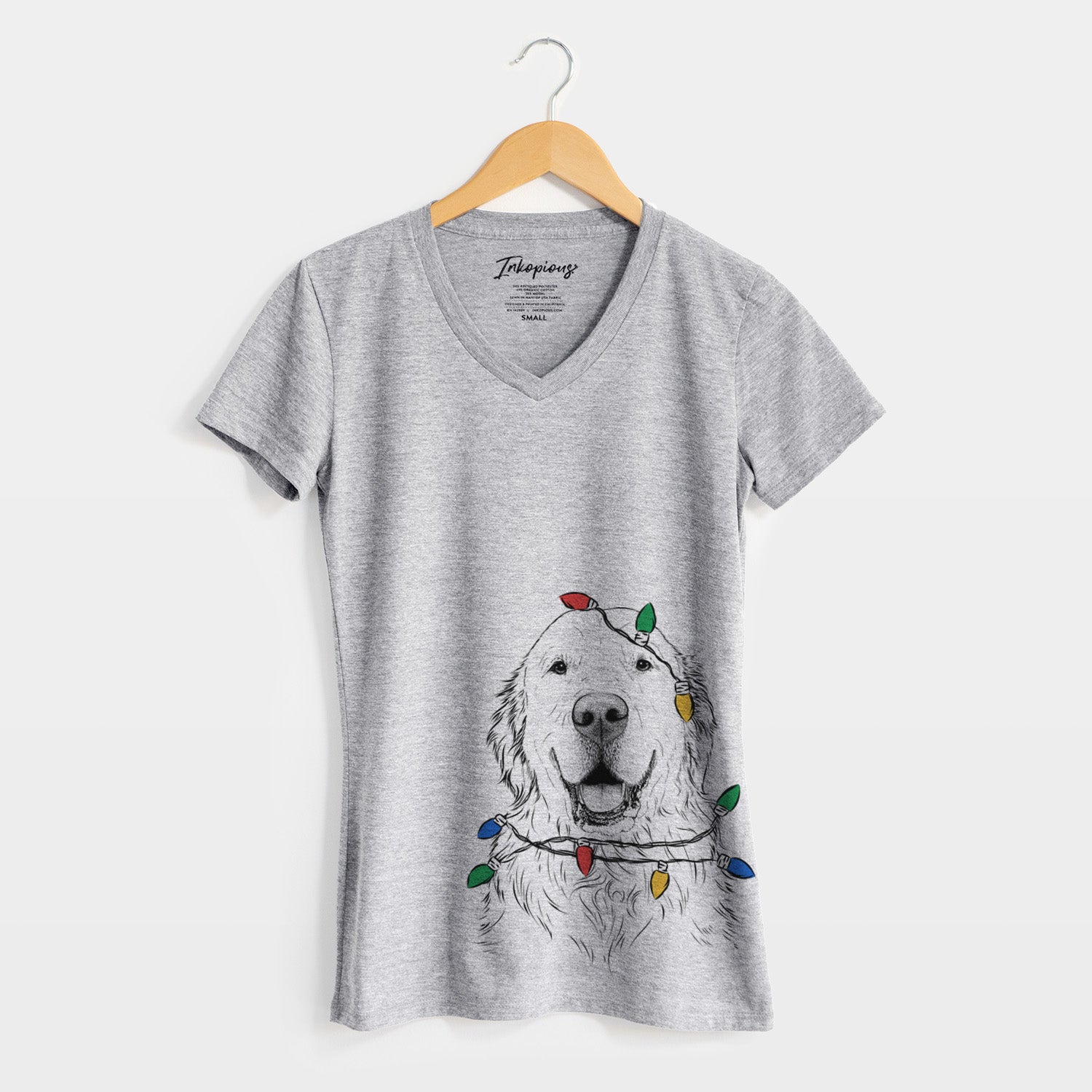 Christmas Lights Maximus the Golden Retriever - Women's Perfect V-neck Shirt