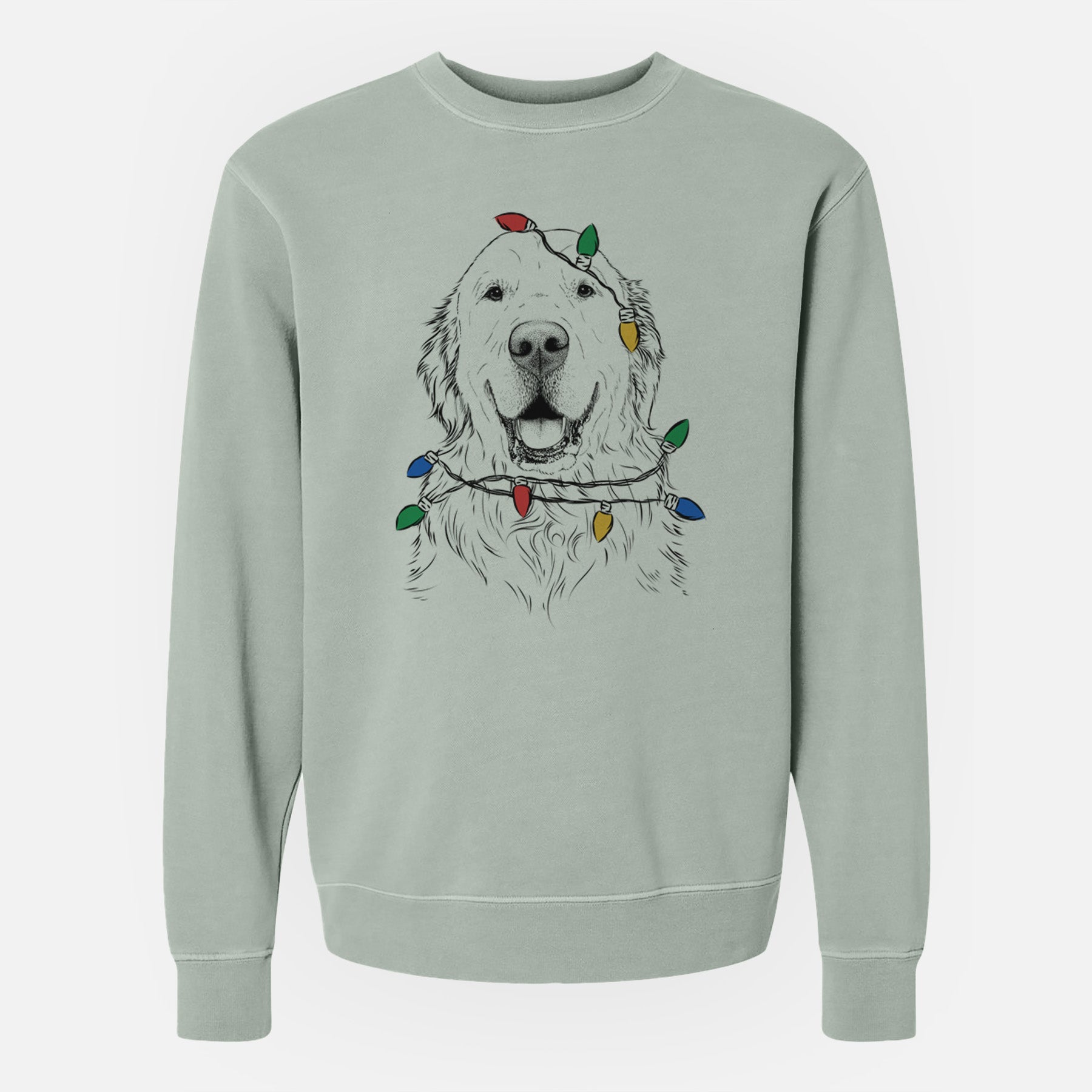 Christmas Lights Maximus the Golden Retriever - Unisex Pigment Dyed Crew Sweatshirt