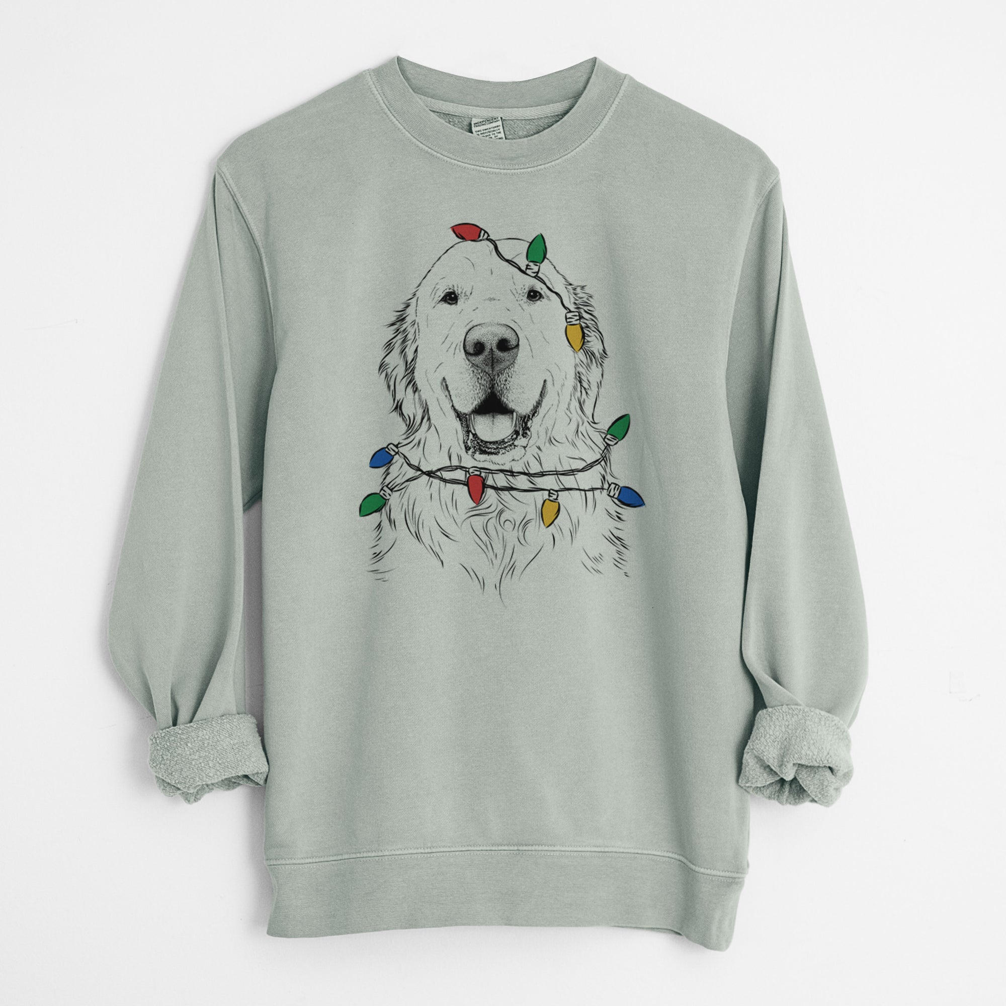 Christmas Lights Maximus the Golden Retriever - Unisex Pigment Dyed Crew Sweatshirt