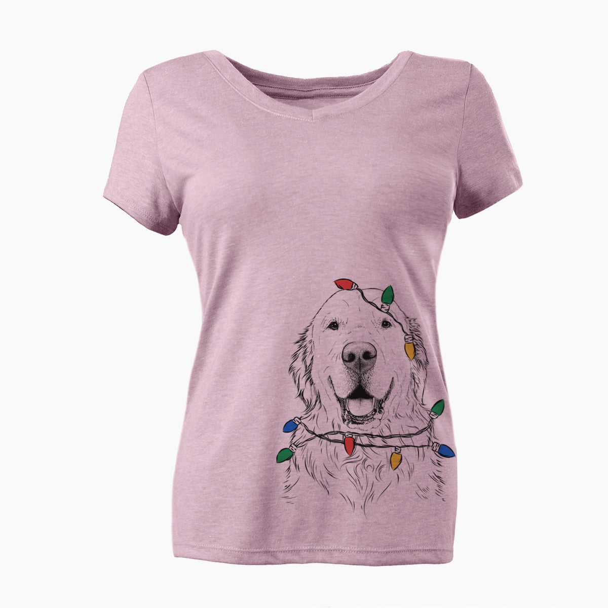 Christmas Lights Maximus the Golden Retriever - Women's Perfect V-neck Shirt