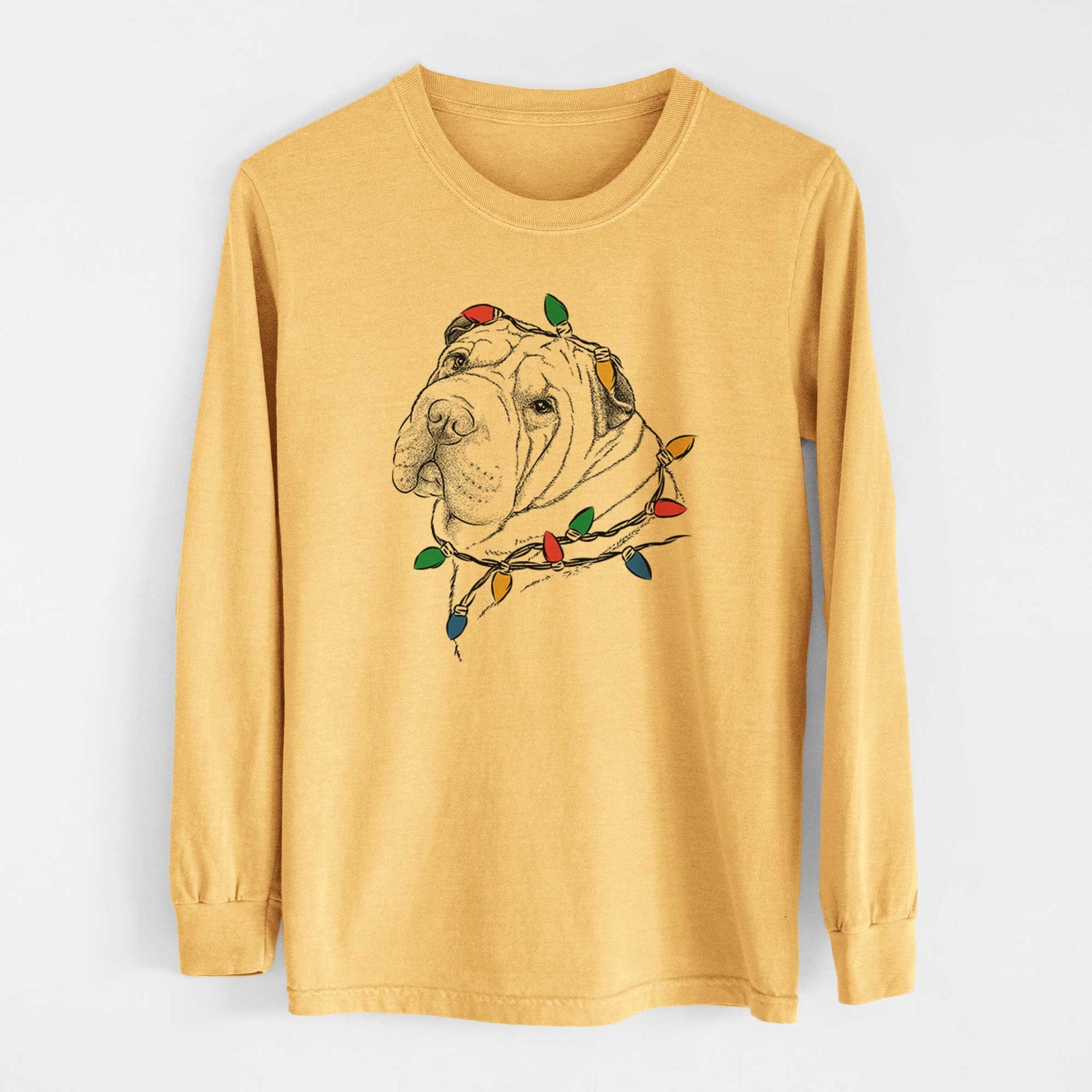 Christmas Lights Maximus the Shar Pei - Heavyweight 100% Cotton Long Sleeve