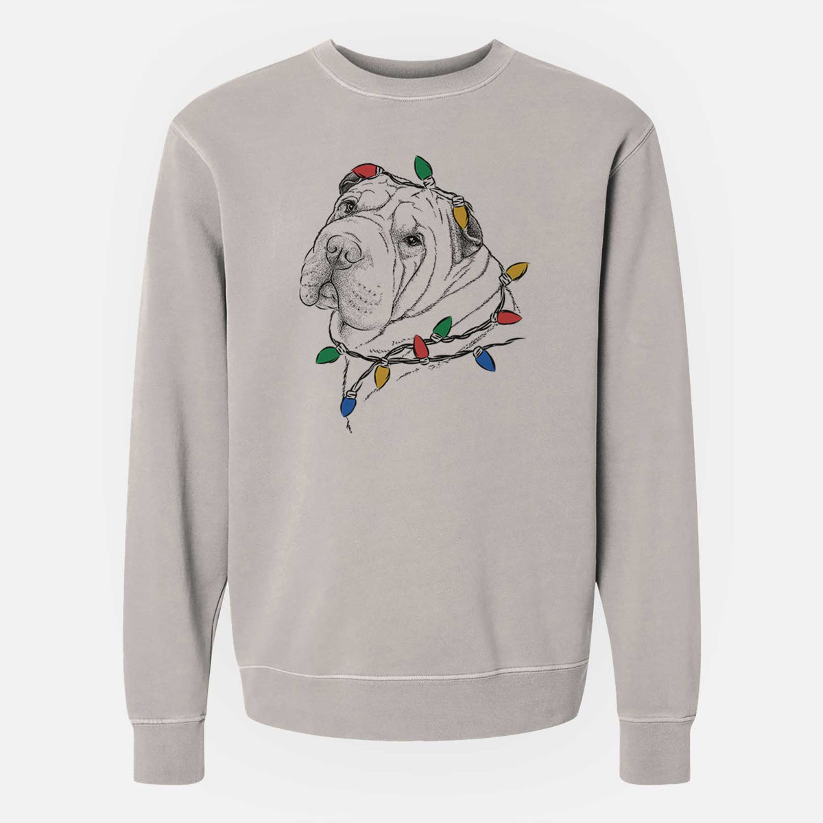 Christmas Lights Maximus the Shar Pei - Unisex Pigment Dyed Crew Sweatshirt