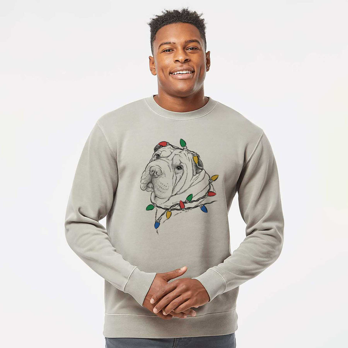 Christmas Lights Maximus the Shar Pei - Unisex Pigment Dyed Crew Sweatshirt
