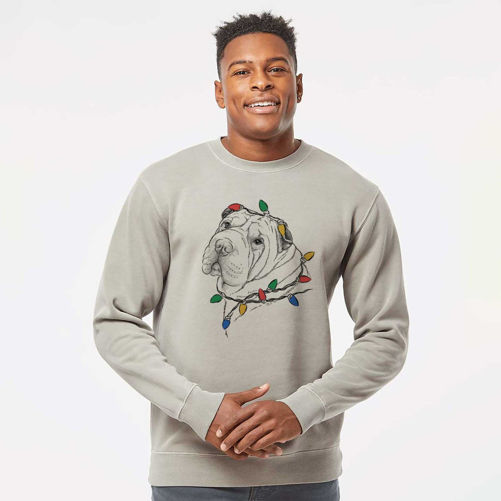 Christmas Lights Maximus the Shar Pei - Unisex Pigment Dyed Crew Sweatshirt