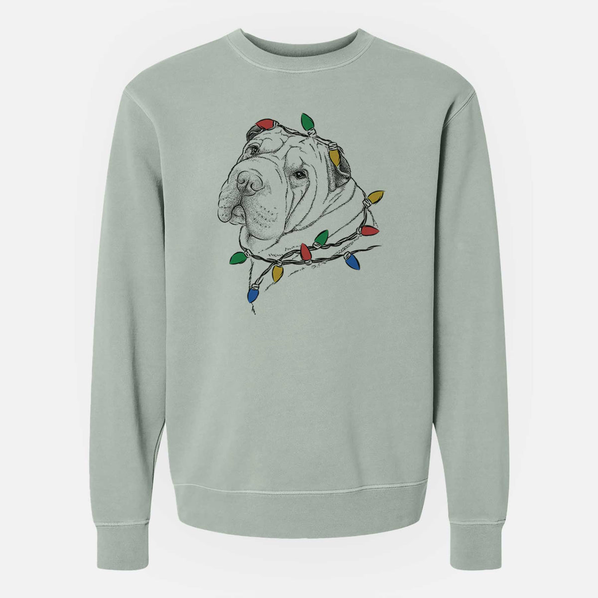 Christmas Lights Maximus the Shar Pei - Unisex Pigment Dyed Crew Sweatshirt