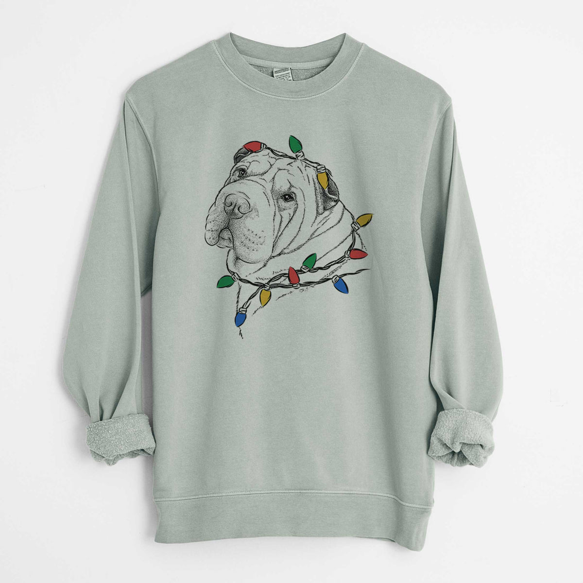 Christmas Lights Maximus the Shar Pei - Unisex Pigment Dyed Crew Sweatshirt