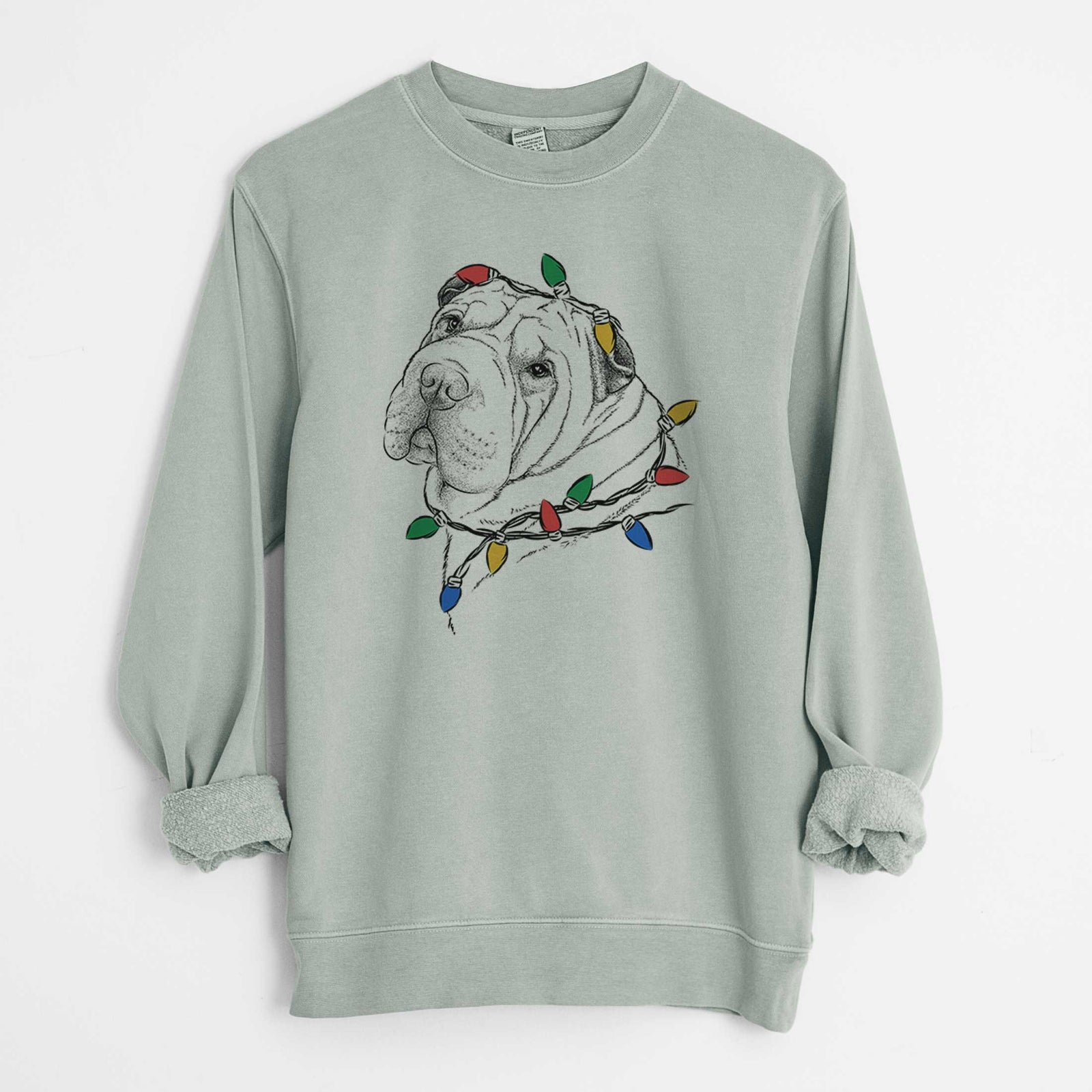 Christmas Lights Maximus the Shar Pei - Unisex Pigment Dyed Crew Sweatshirt