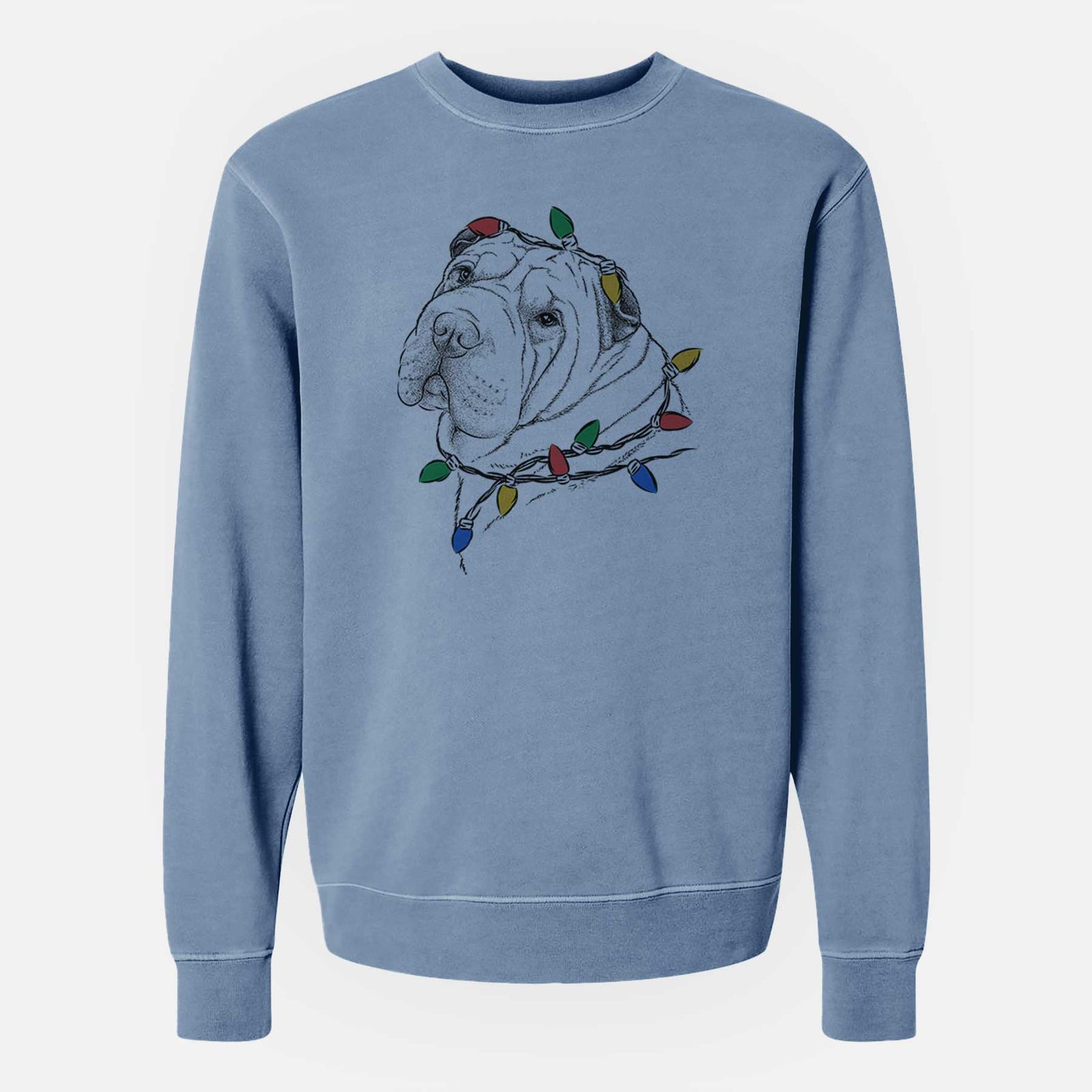 Christmas Lights Maximus the Shar Pei - Unisex Pigment Dyed Crew Sweatshirt