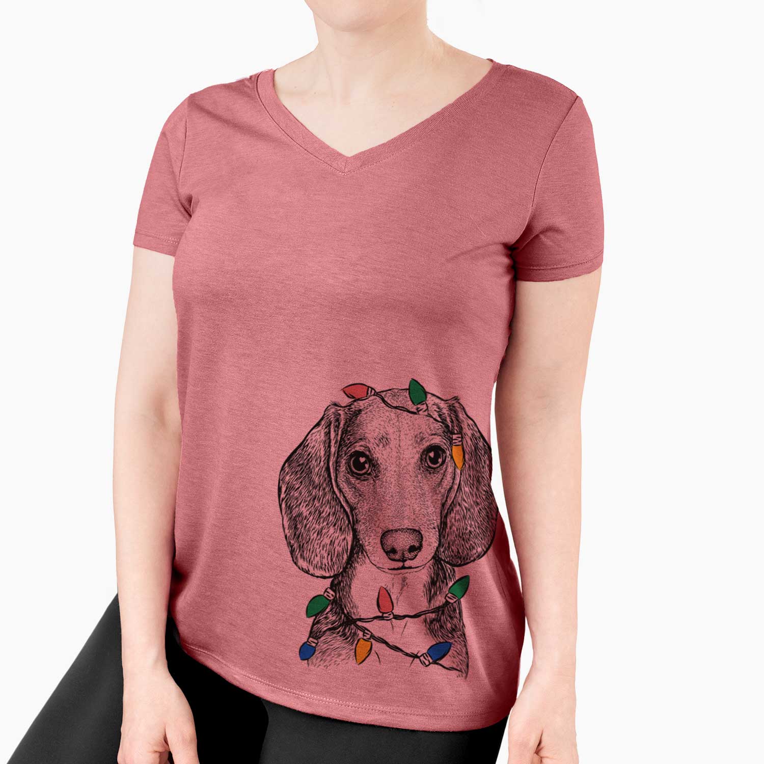 Christmas Lights Mayor Andy the Beagle - Women's V-neck Shirt