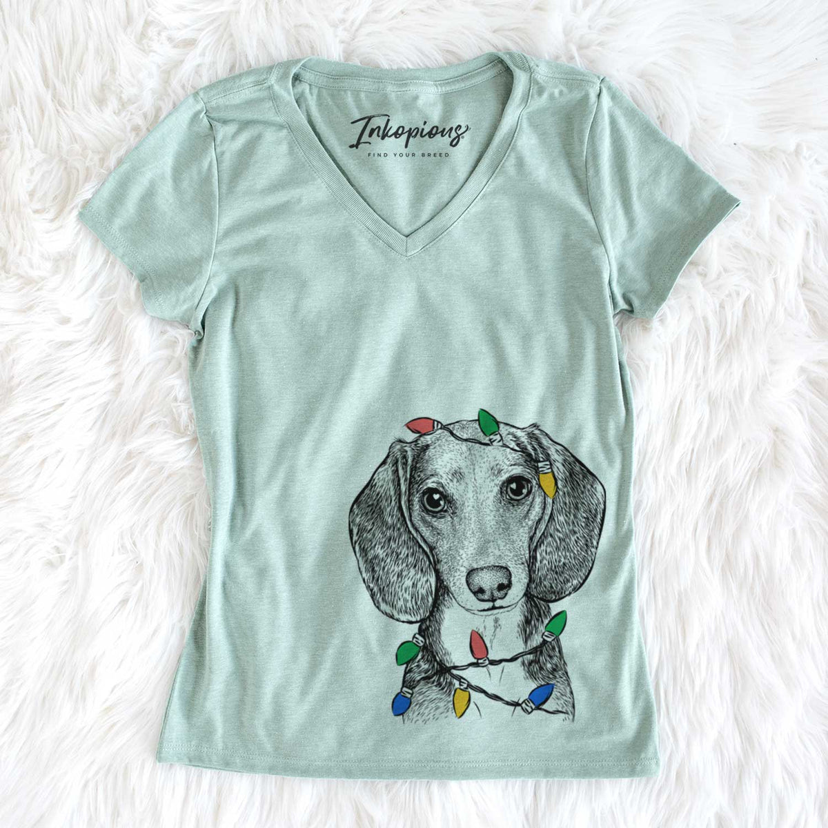 Christmas Lights Mayor Andy the Beagle - Women&#39;s V-neck Shirt