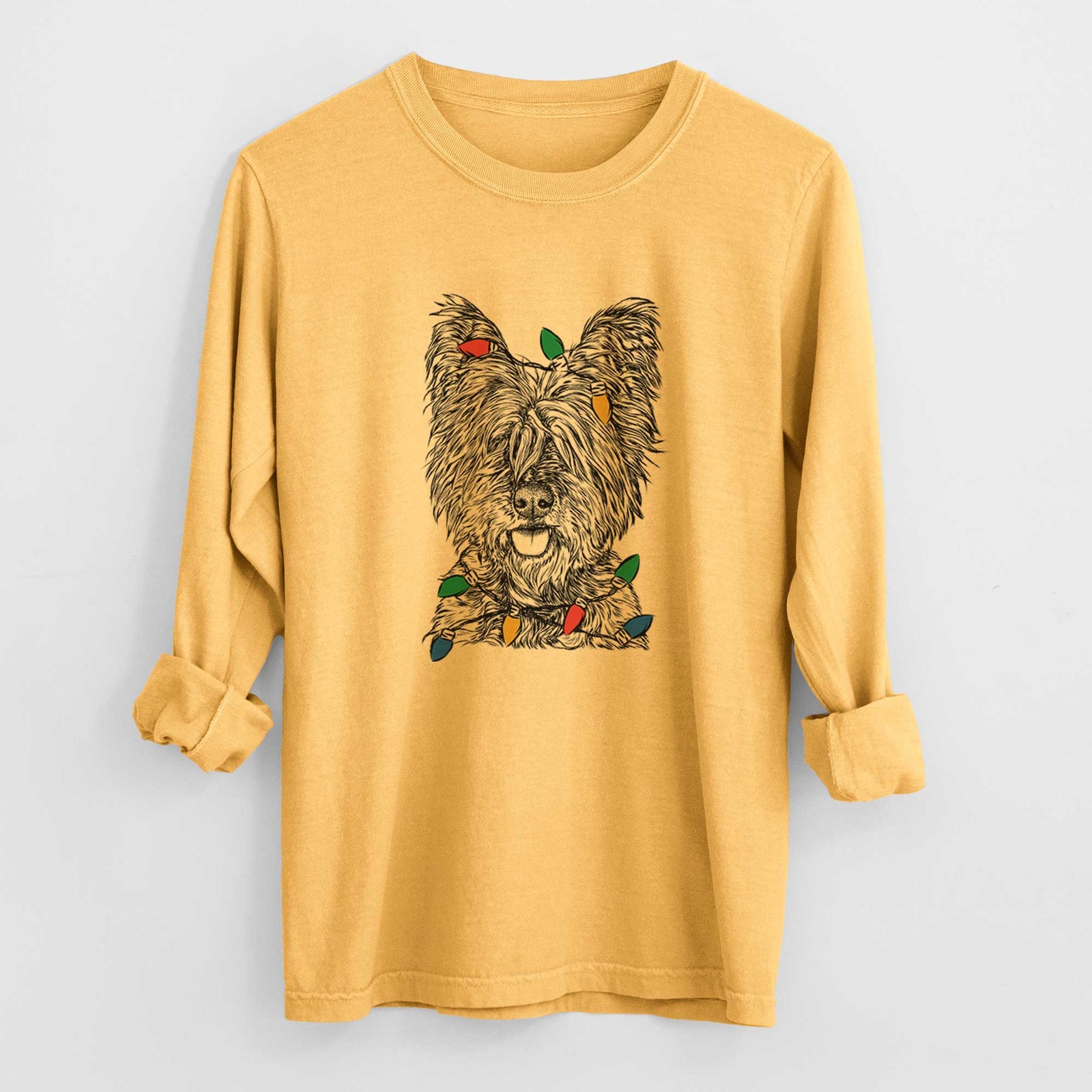 Christmas Lights McDuff the Cairn Terrier - Heavyweight 100% Cotton Long Sleeve