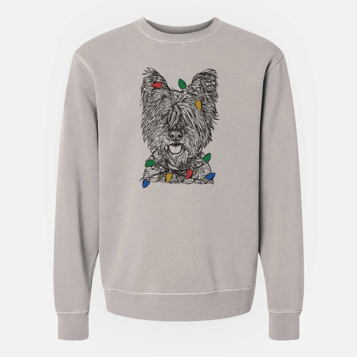 Christmas Lights McDuff the Cairn Terrier - Unisex Pigment Dyed Crew Sweatshirt