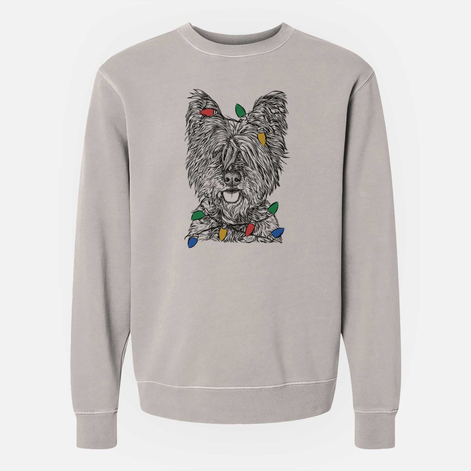 Christmas Lights McDuff the Cairn Terrier - Unisex Pigment Dyed Crew Sweatshirt
