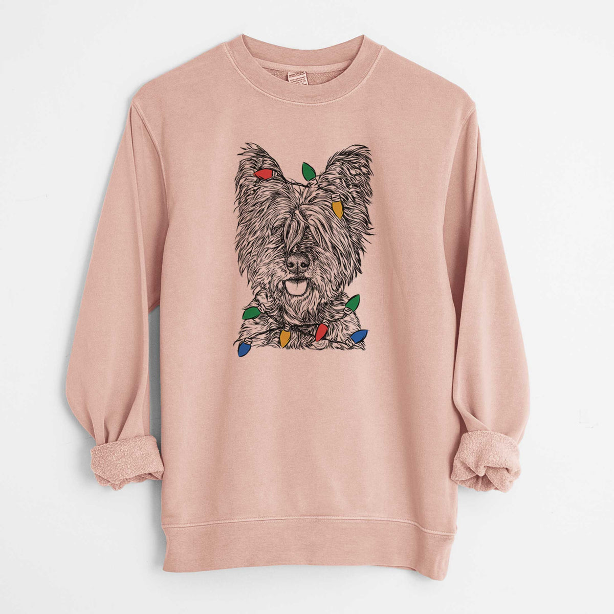 Christmas Lights McDuff the Cairn Terrier - Unisex Pigment Dyed Crew Sweatshirt