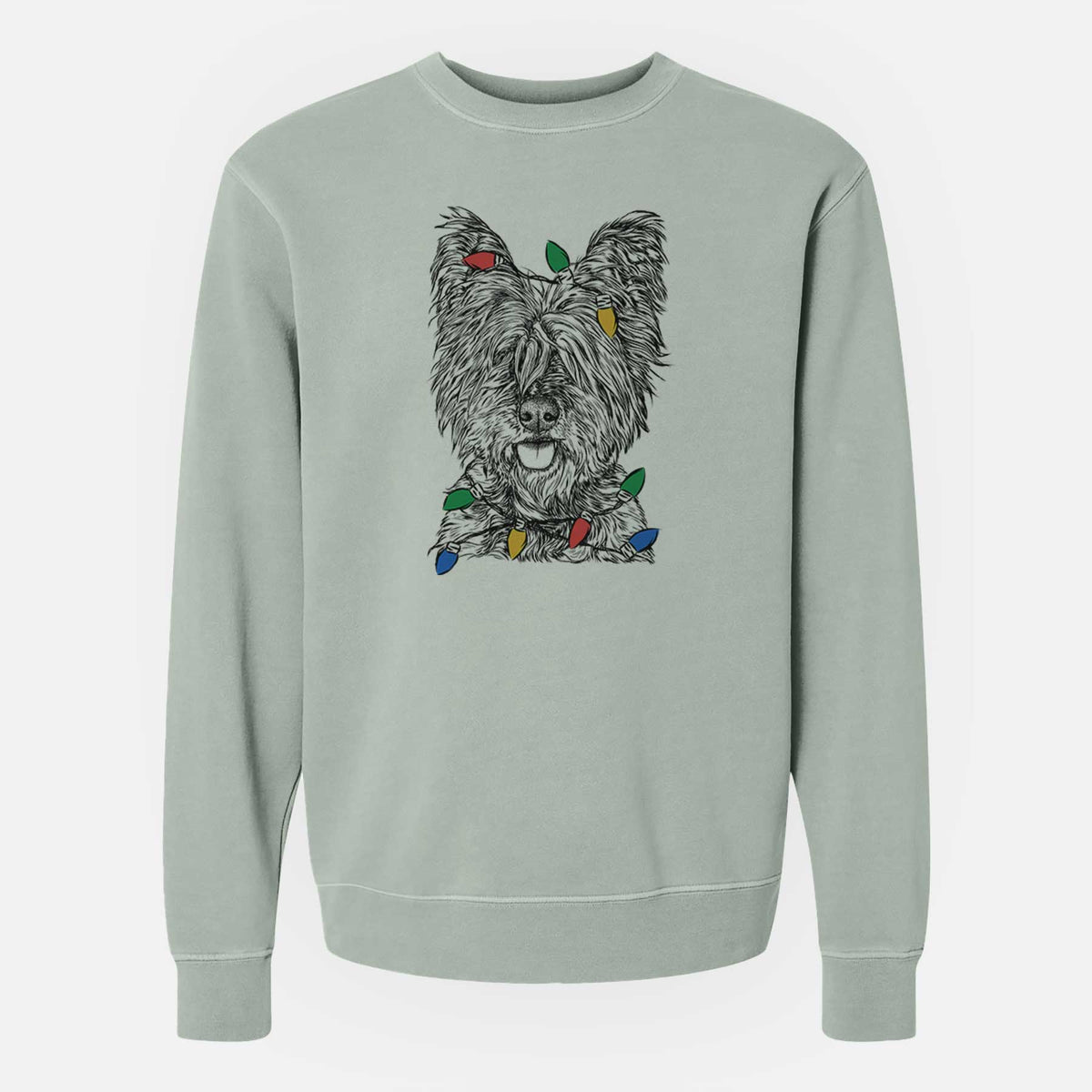 Christmas Lights McDuff the Cairn Terrier - Unisex Pigment Dyed Crew Sweatshirt
