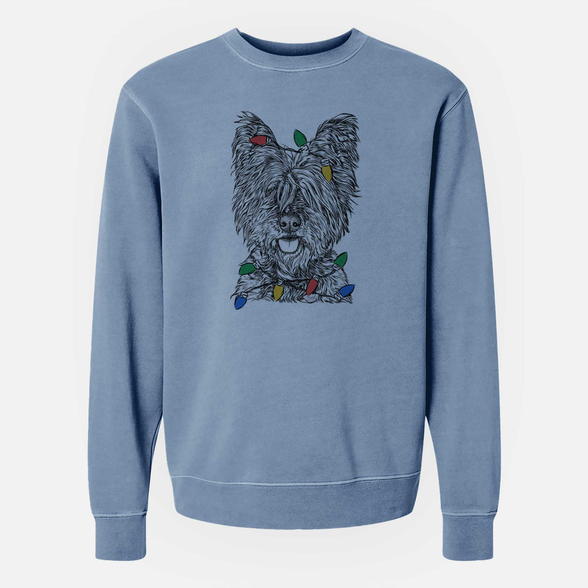 Christmas Lights McDuff the Cairn Terrier - Unisex Pigment Dyed Crew Sweatshirt