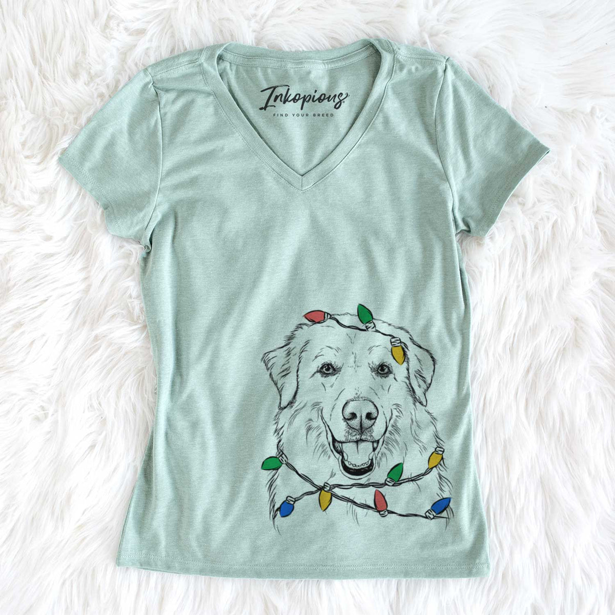 Christmas Lights Meg the Great Pyrenees - Women&#39;s V-neck Shirt