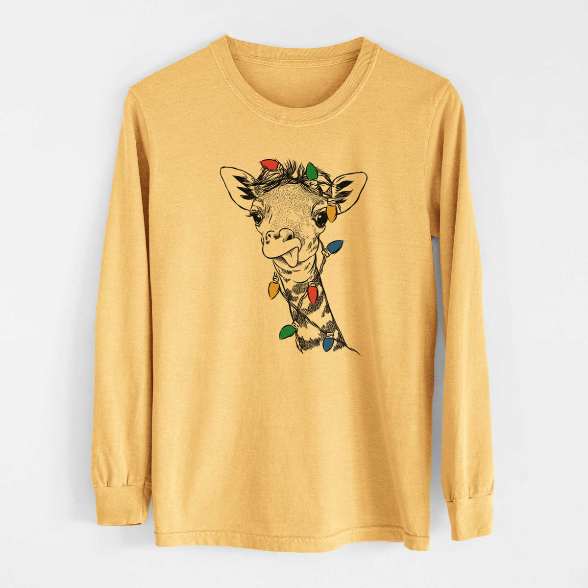 Christmas Lights Mel the Baby Giraffe - Heavyweight 100% Cotton Long Sleeve