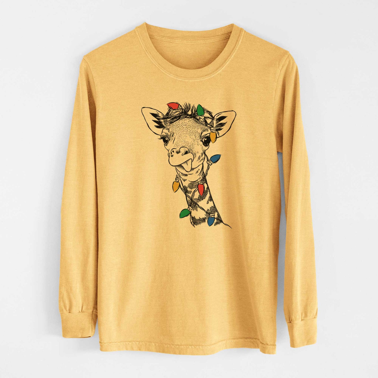 Christmas Lights Mel the Baby Giraffe - Heavyweight 100% Cotton Long Sleeve