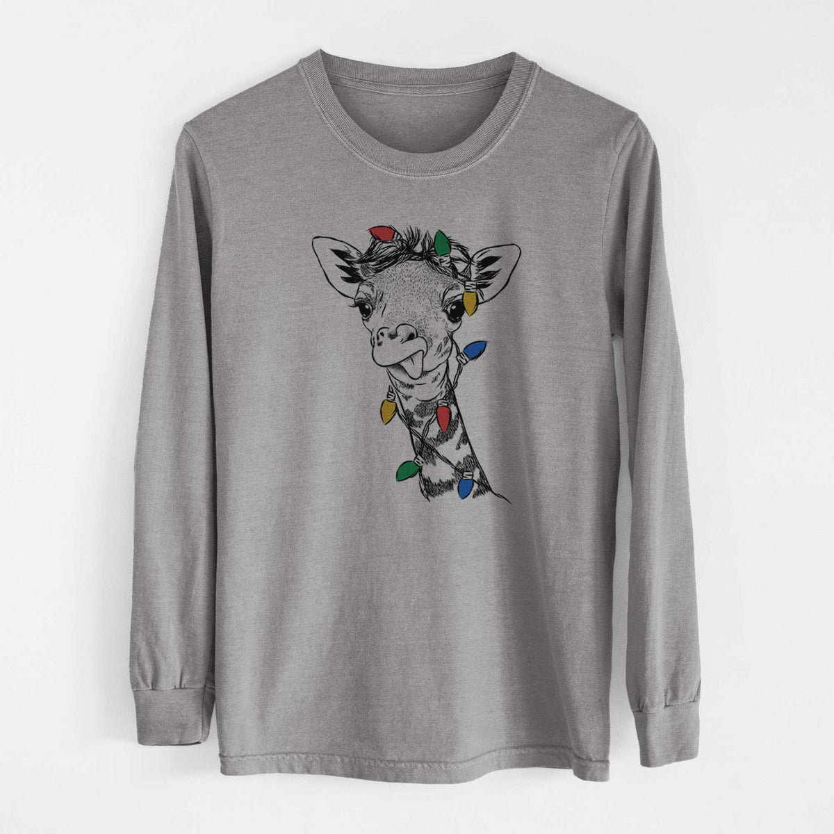 Christmas Lights Mel the Baby Giraffe - Heavyweight 100% Cotton Long Sleeve