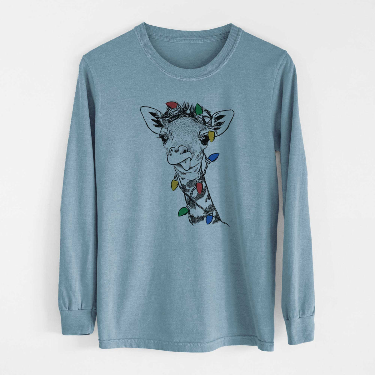 Christmas Lights Mel the Baby Giraffe - Heavyweight 100% Cotton Long Sleeve