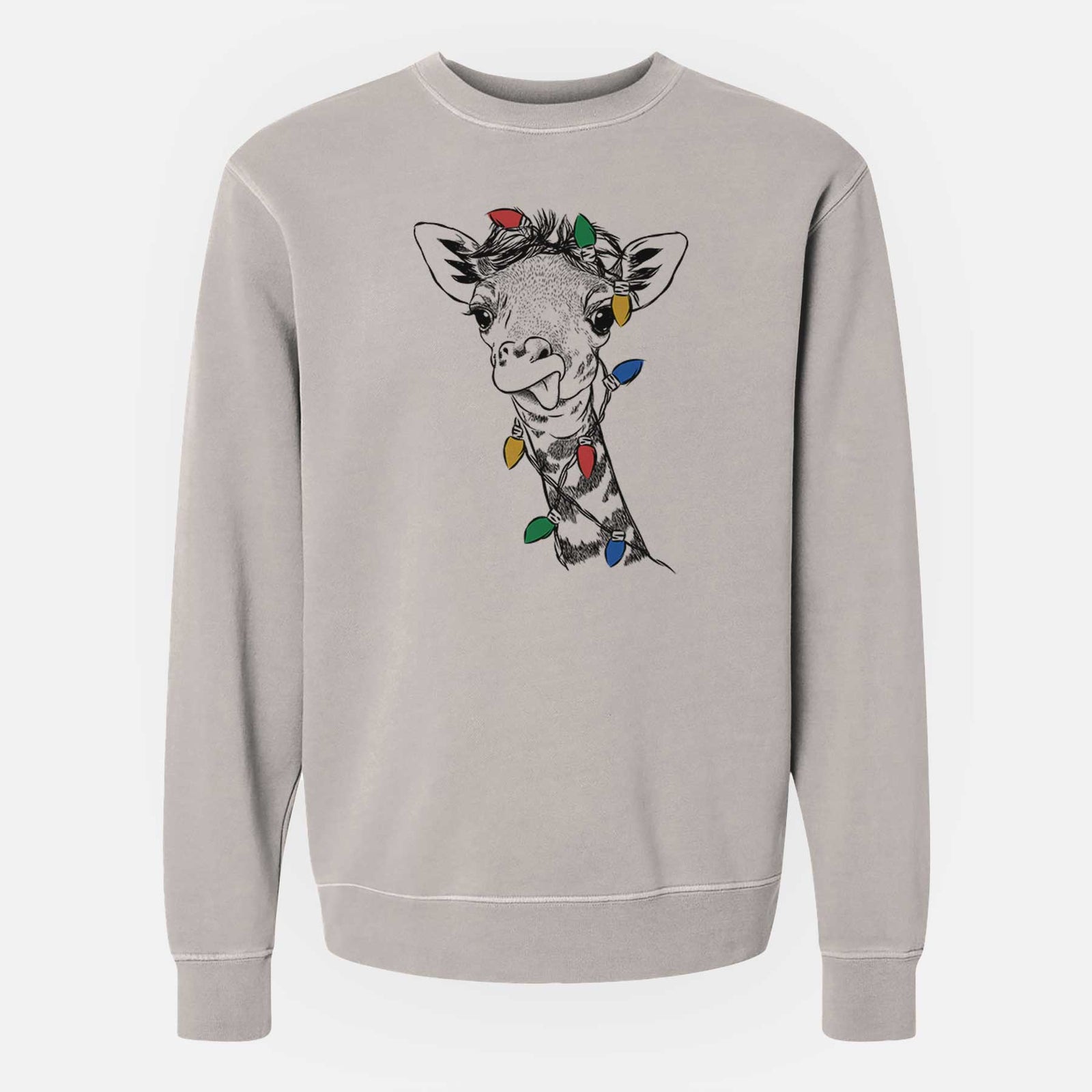 Christmas Lights Mel the Baby Giraffe - Unisex Pigment Dyed Crew Sweatshirt