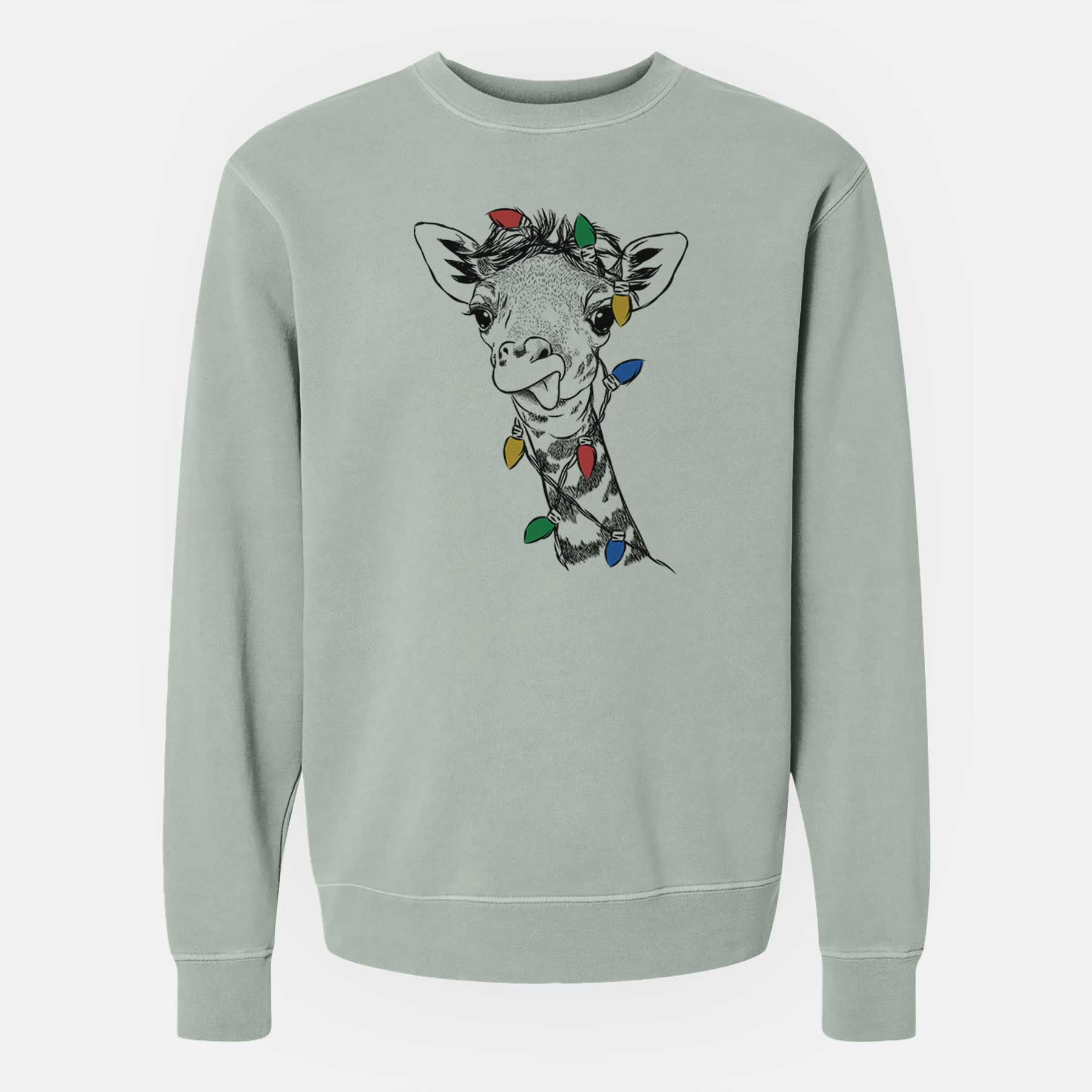 Christmas Lights Mel the Baby Giraffe - Unisex Pigment Dyed Crew Sweatshirt