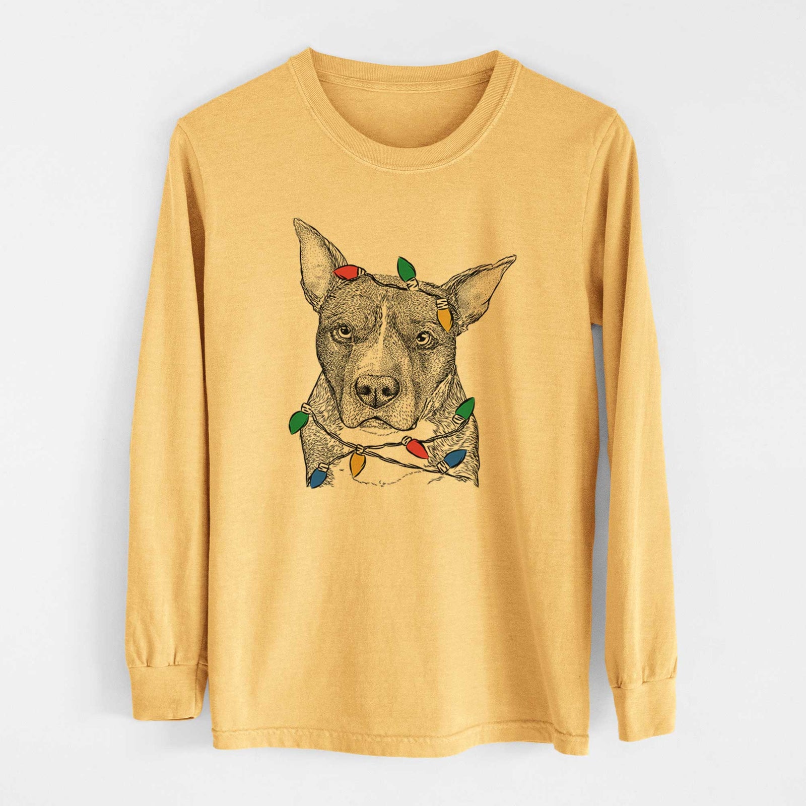 Christmas Lights Mercy the Pitbull - Heavyweight 100% Cotton Long Sleeve