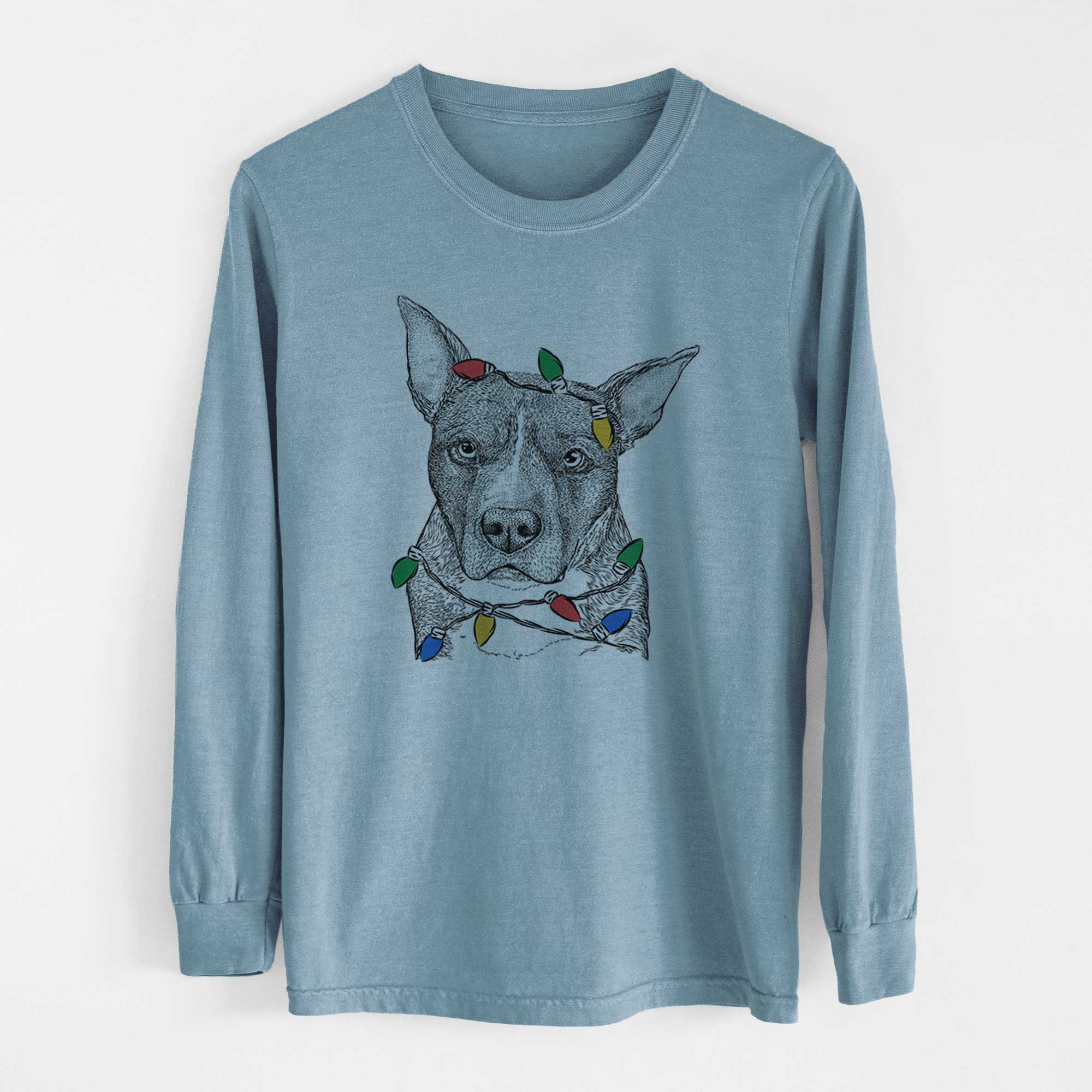 Christmas Lights Mercy the Pitbull - Heavyweight 100% Cotton Long Sleeve