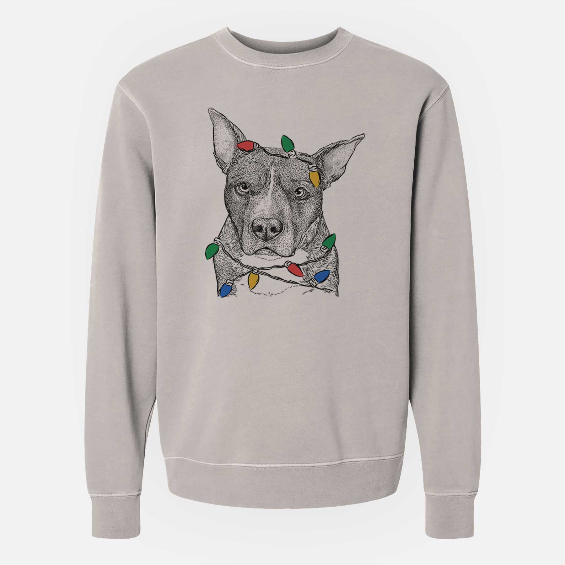 Christmas Lights Mercy the Pitbull - Unisex Pigment Dyed Crew Sweatshirt