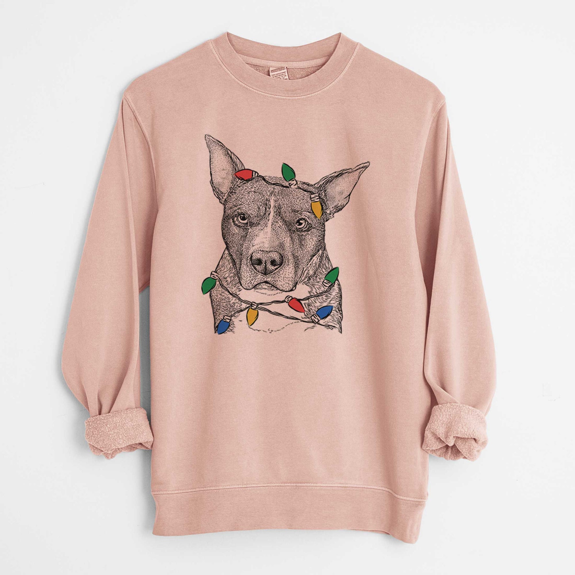 Christmas Lights Mercy the Pitbull - Unisex Pigment Dyed Crew Sweatshirt