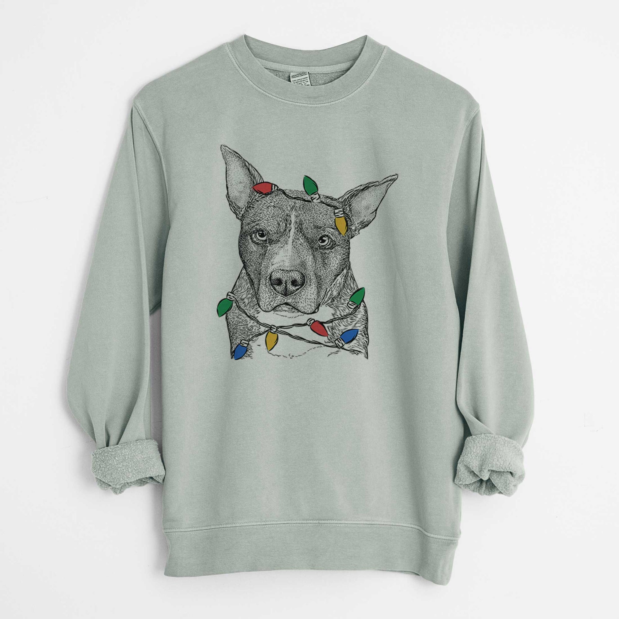 Christmas Lights Mercy the Pitbull - Unisex Pigment Dyed Crew Sweatshirt