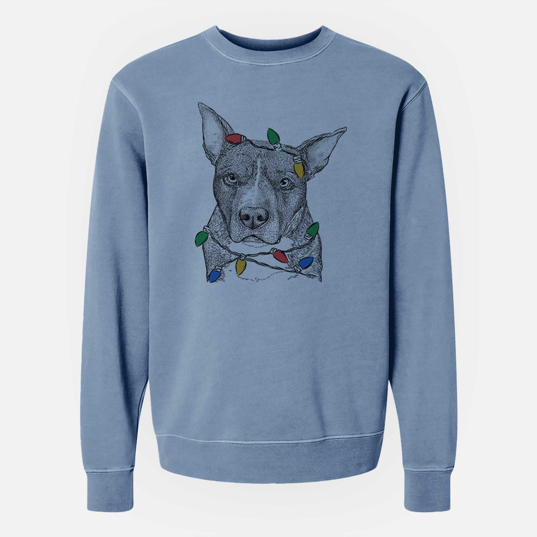 Christmas Lights Mercy the Pitbull - Unisex Pigment Dyed Crew Sweatshirt