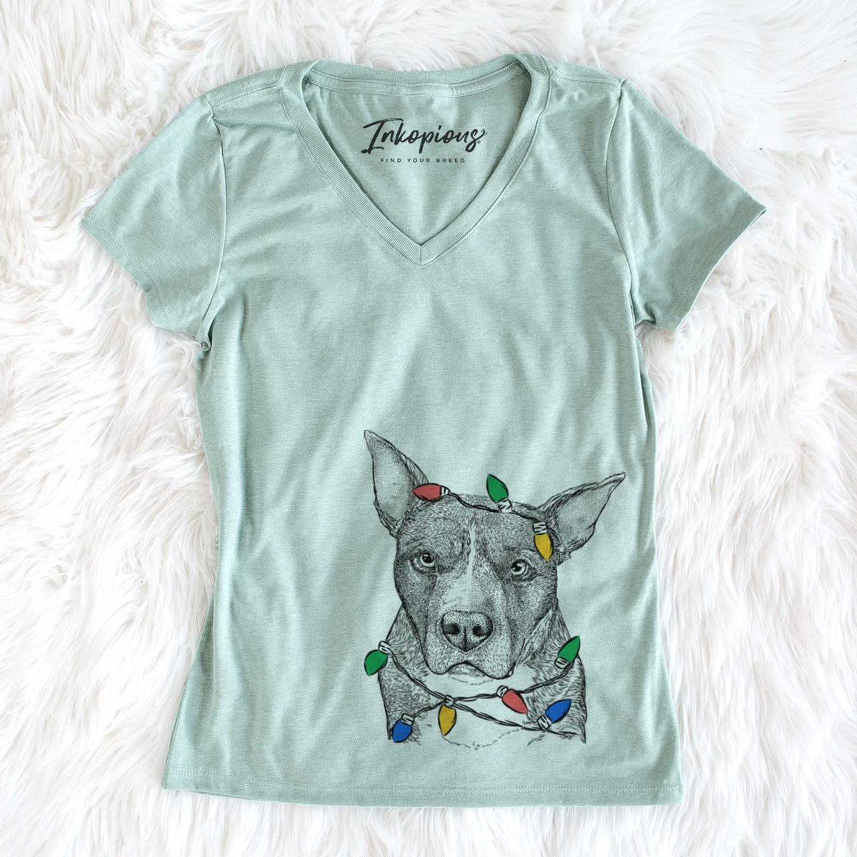 Christmas Lights Mercy the Pitbull - Women&#39;s V-neck Shirt