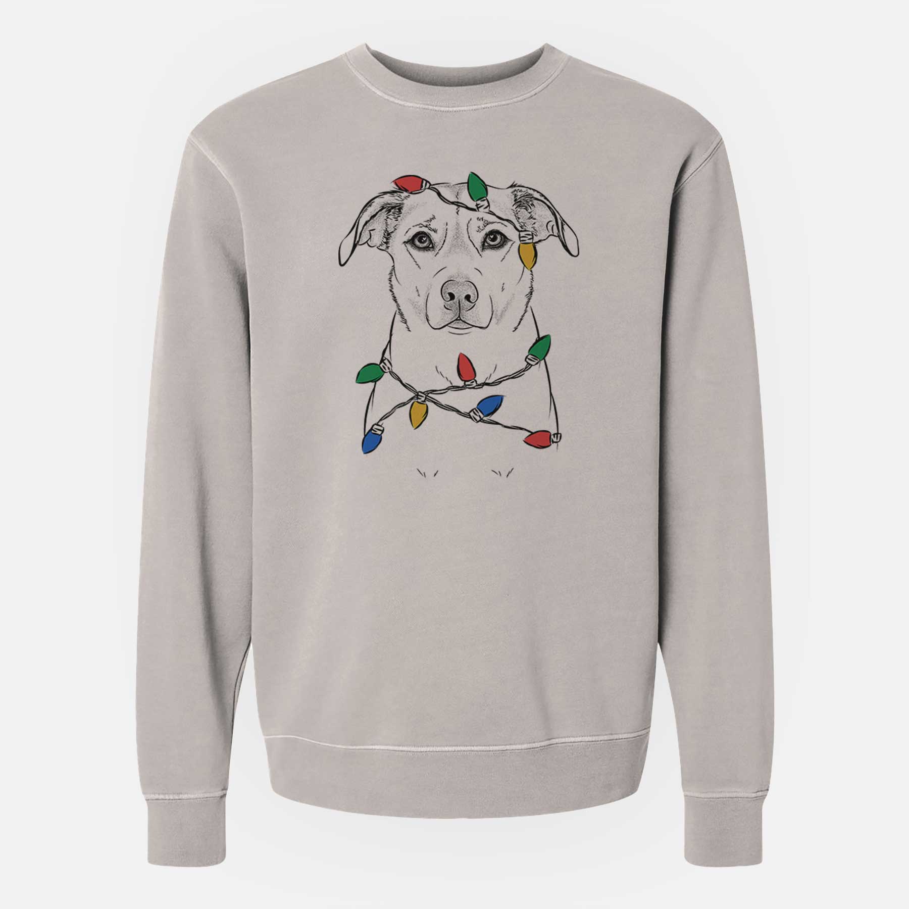 Christmas Lights Mica the Labrador Pittbull Mix - Unisex Pigment Dyed Crew Sweatshirt