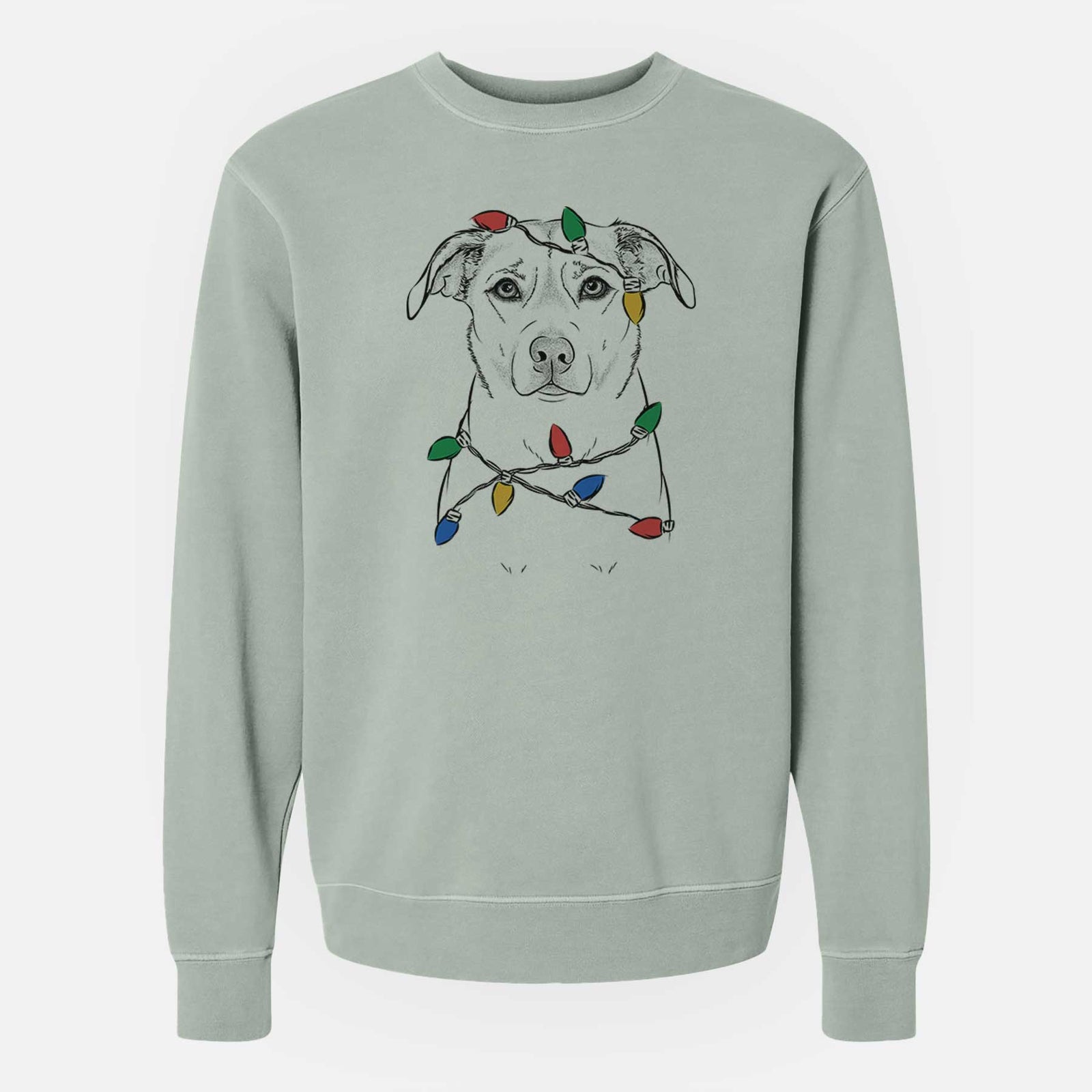 Christmas Lights Mica the Labrador Pittbull Mix - Unisex Pigment Dyed Crew Sweatshirt