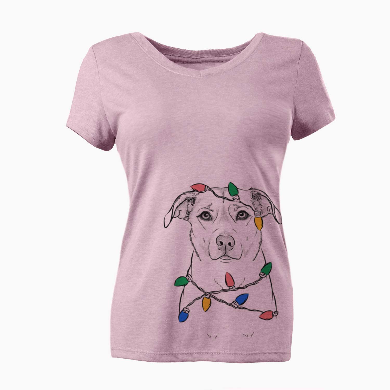 Christmas Lights Mica the Labrador Pittbull Mix - Women's V-neck Shirt